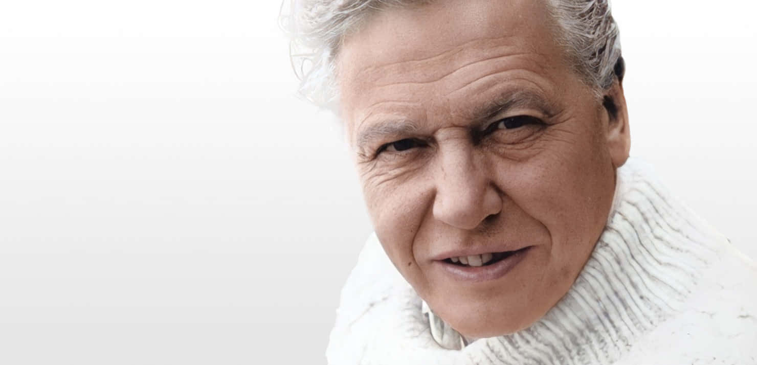 David Attenborough, gray hair, white turtleneck, HD Desktop Wallpaper