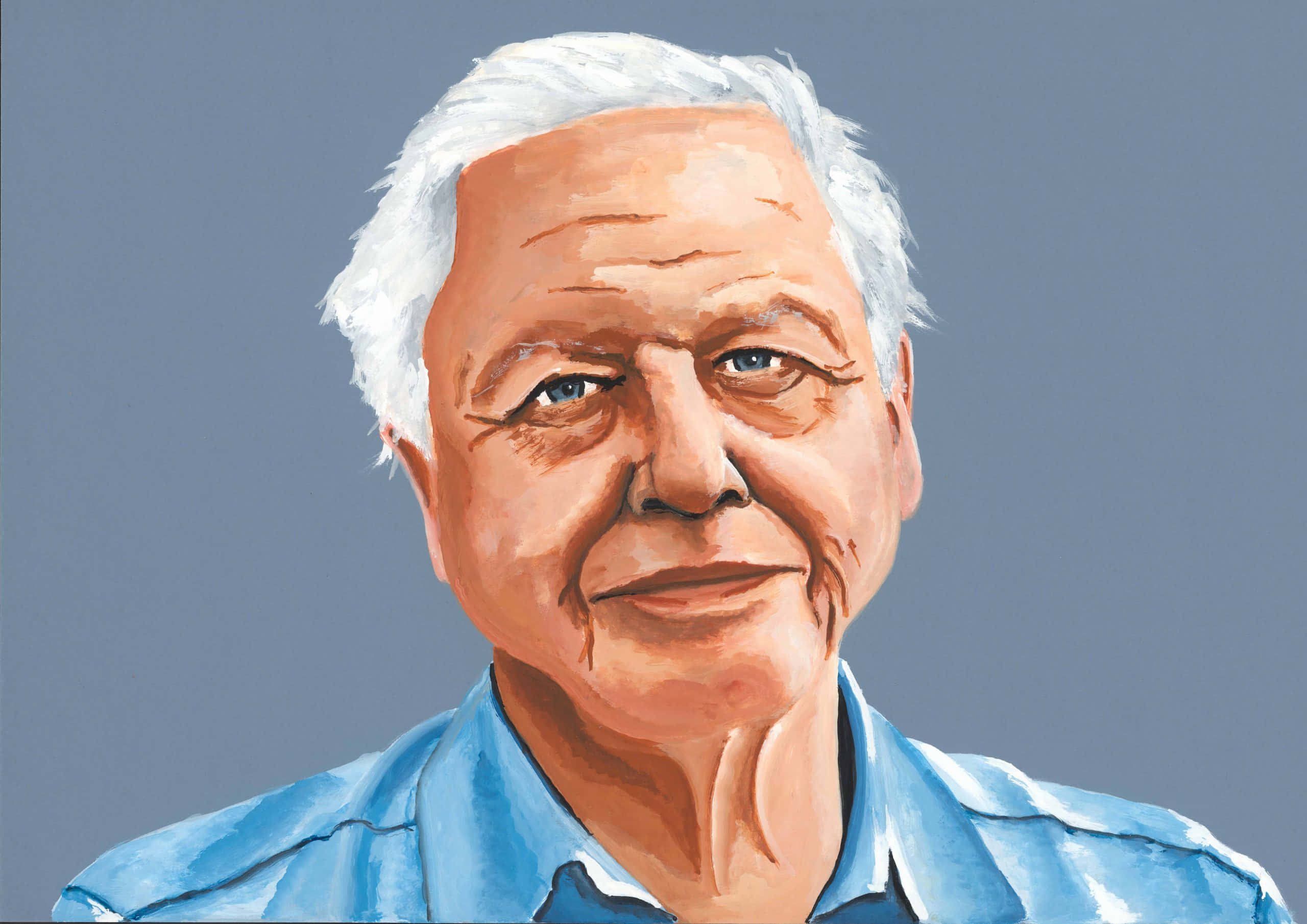 David Attenborough, white hair, blue eyes, 2K Desktop Wallpaper