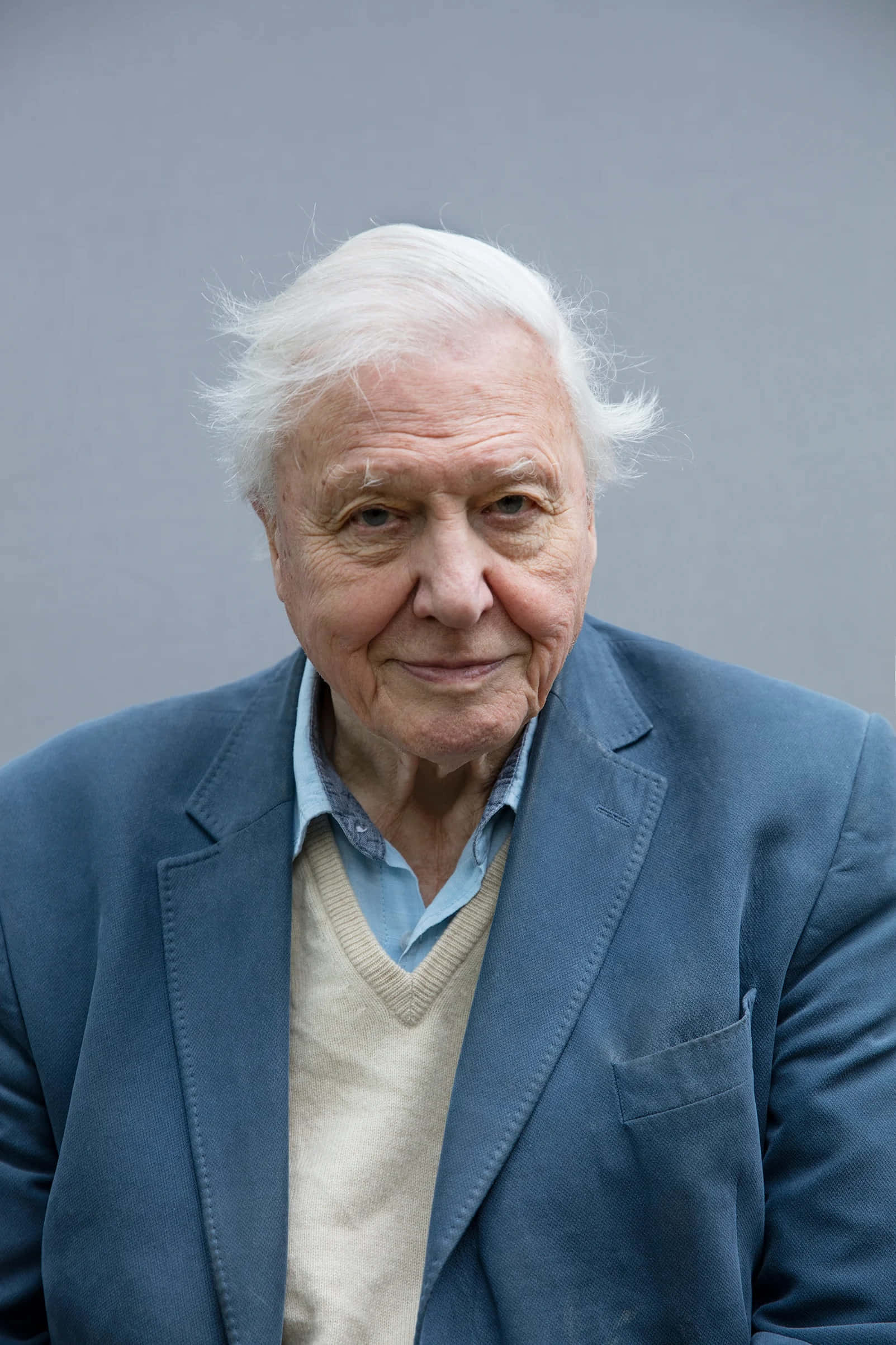 David Attenborough, white hair, gentle smile, Full HD Phone Wallpaper
