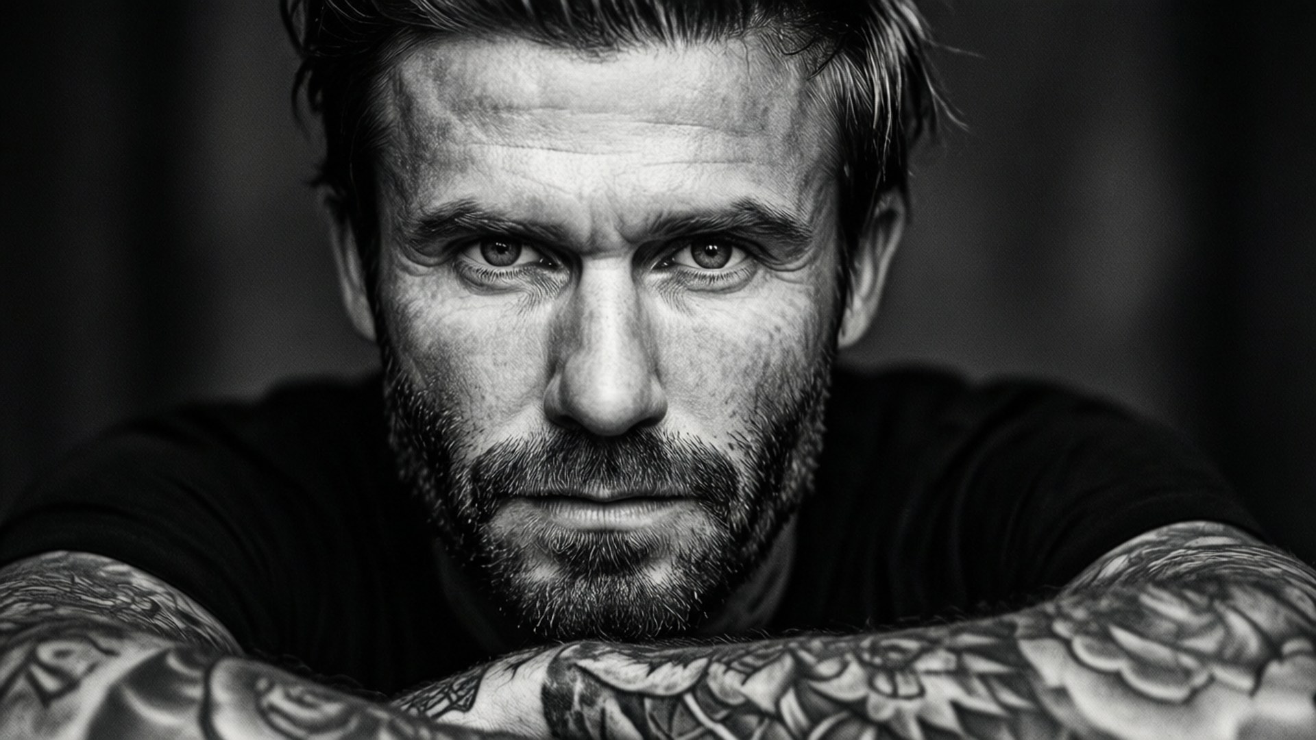 David Beckham, black and white, close-up portrait, Full HD Desktop Wallpaper