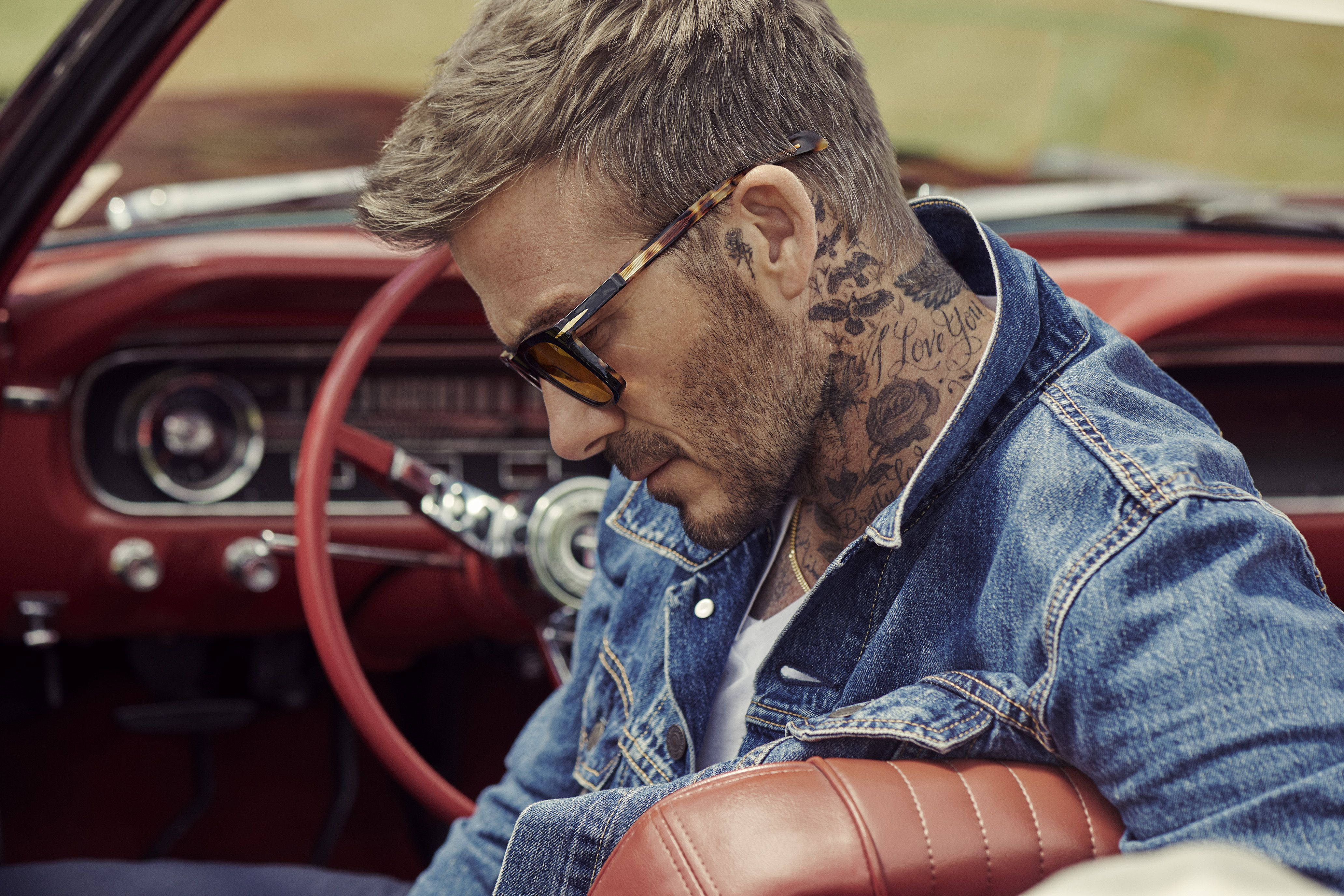David Beckham, eyewear collection, vintage red convertible car, 4K Desktop Wallpaper