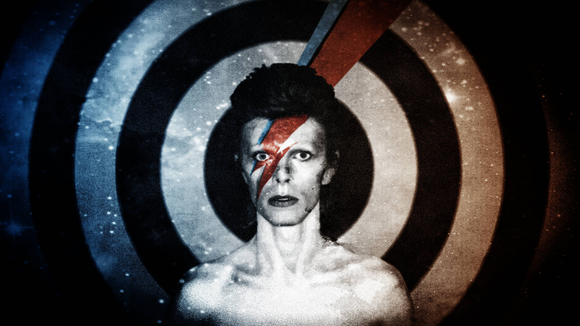David Bowie, lightning bolt makeup, cosmic target, Full HD Desktop Wallpaper