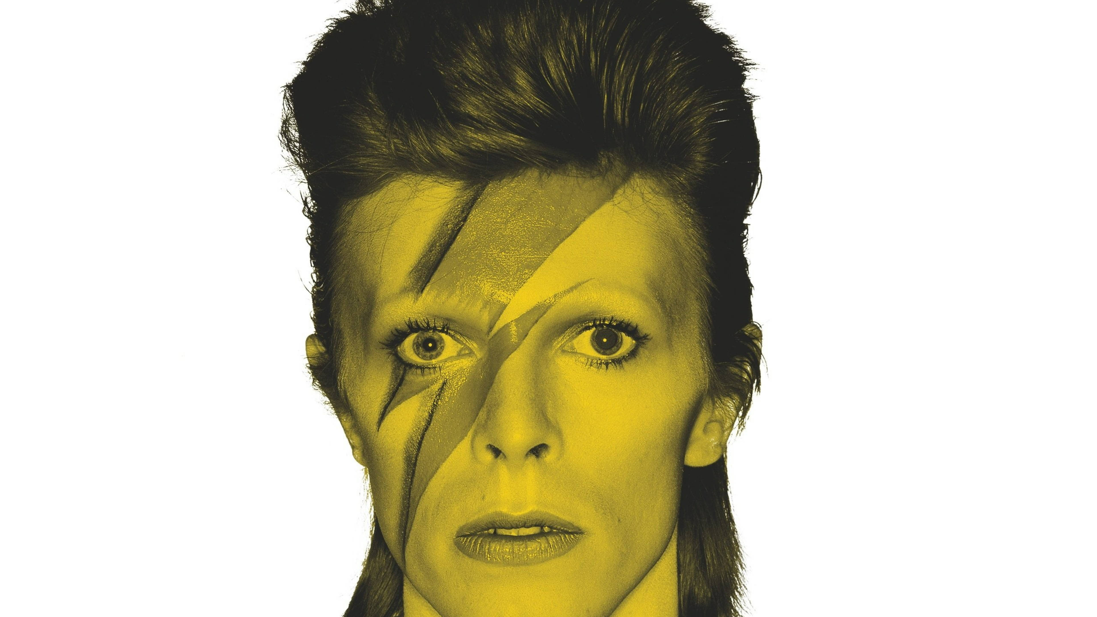 David Bowie, lightning bolt makeup, yellow lighting bolt, 4K Desktop Wallpaper