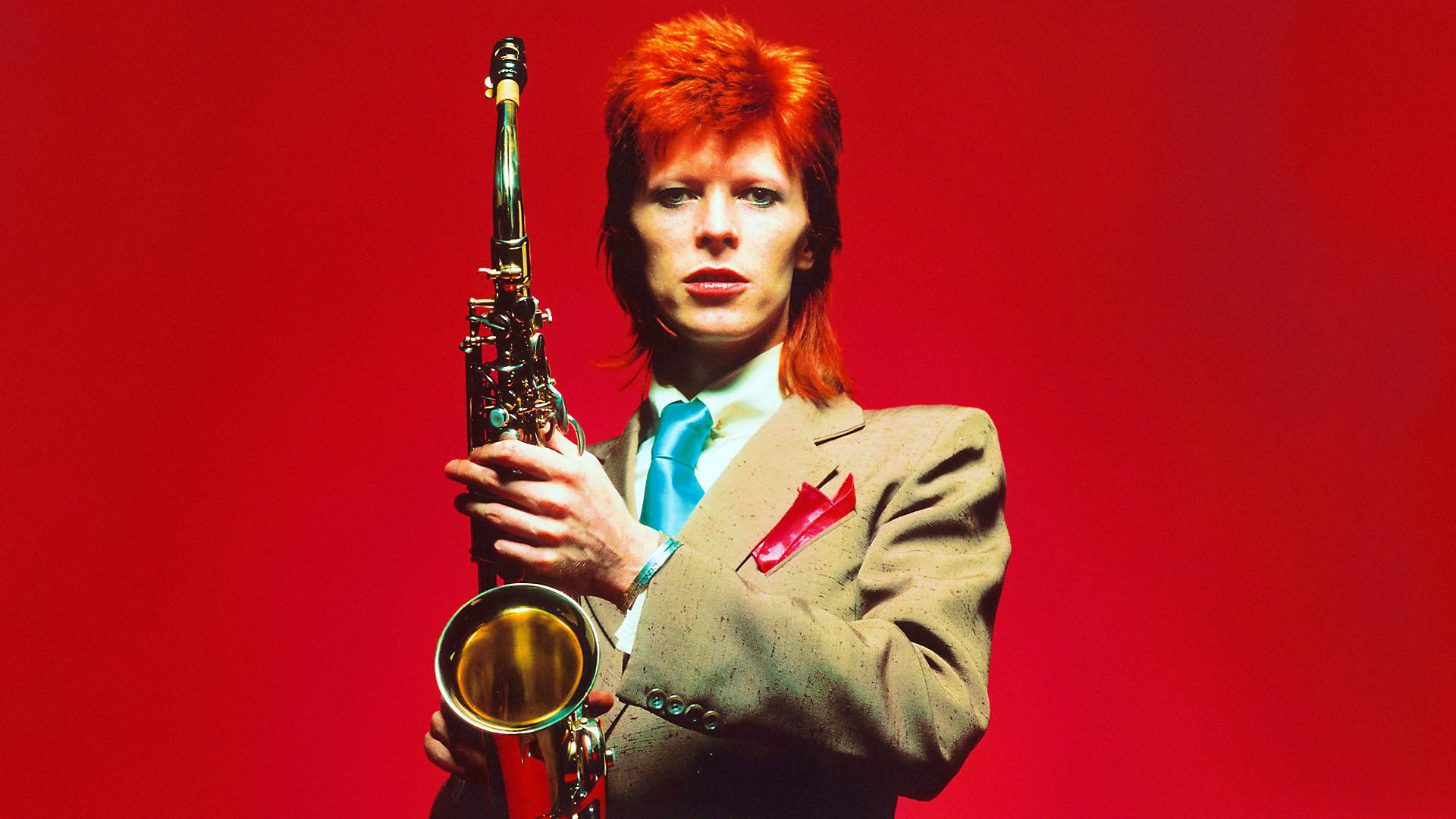David Bowie, saxophone, fiery red hair, Full HD Desktop Wallpaper