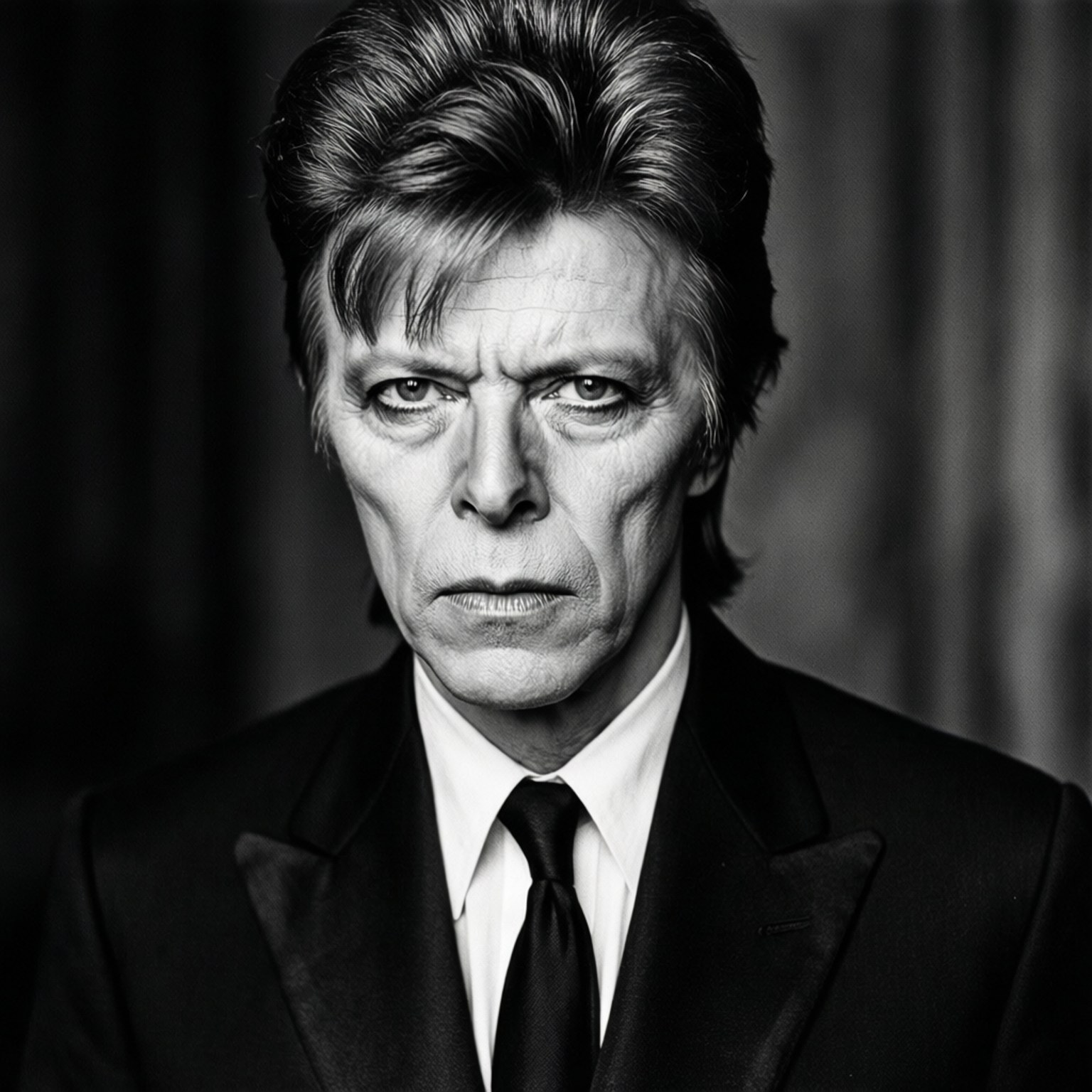 David Bowie, black and white portrait, sharp suit and tie, HD Desktop Wallpaper