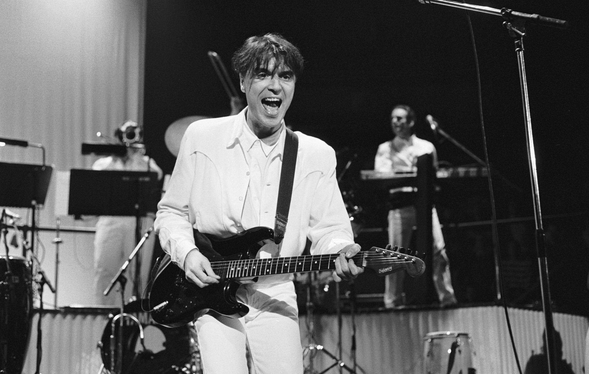 David Byrne, electric guitar, stage, Full HD Desktop Wallpaper