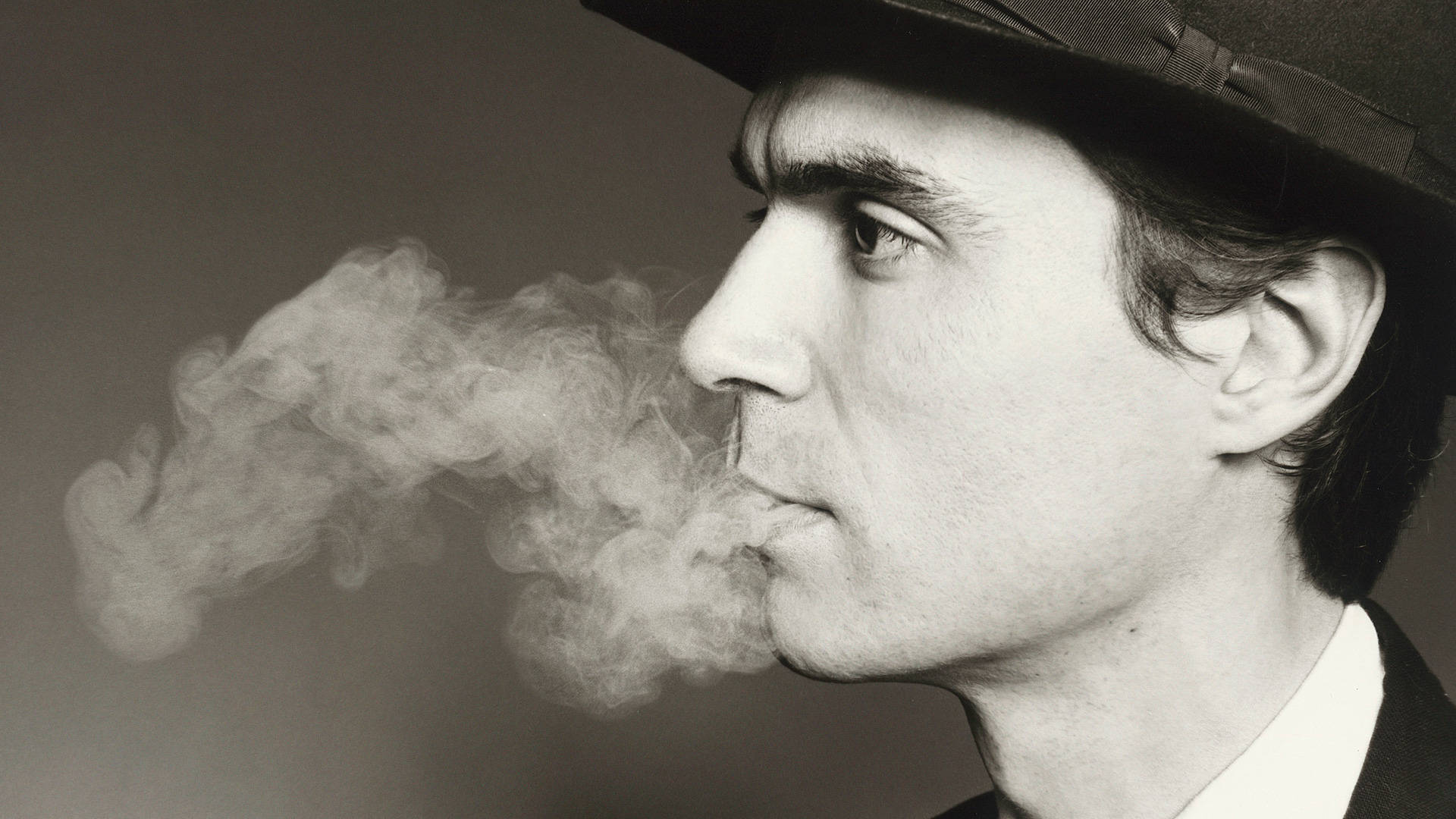 David Byrne, fedora, black and white, Full HD Desktop Wallpaper