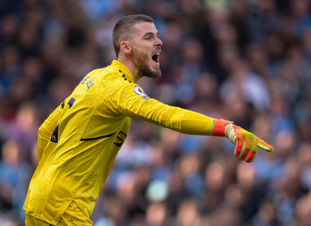 David de Gea, bright yellow jersey, daytime match, SD Desktop Wallpaper