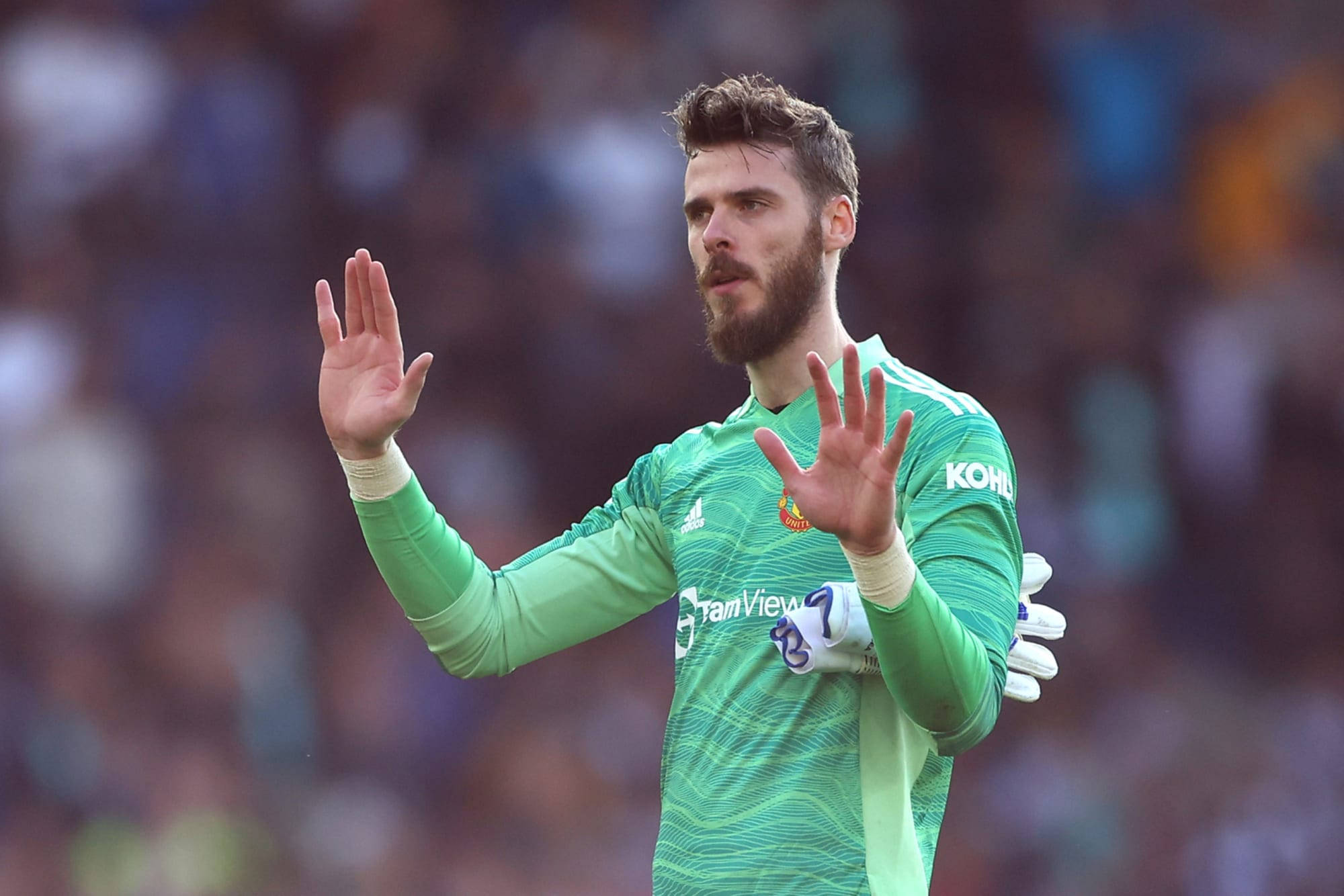 David De Gea, green jersey, daytime match, Full HD Desktop Wallpaper