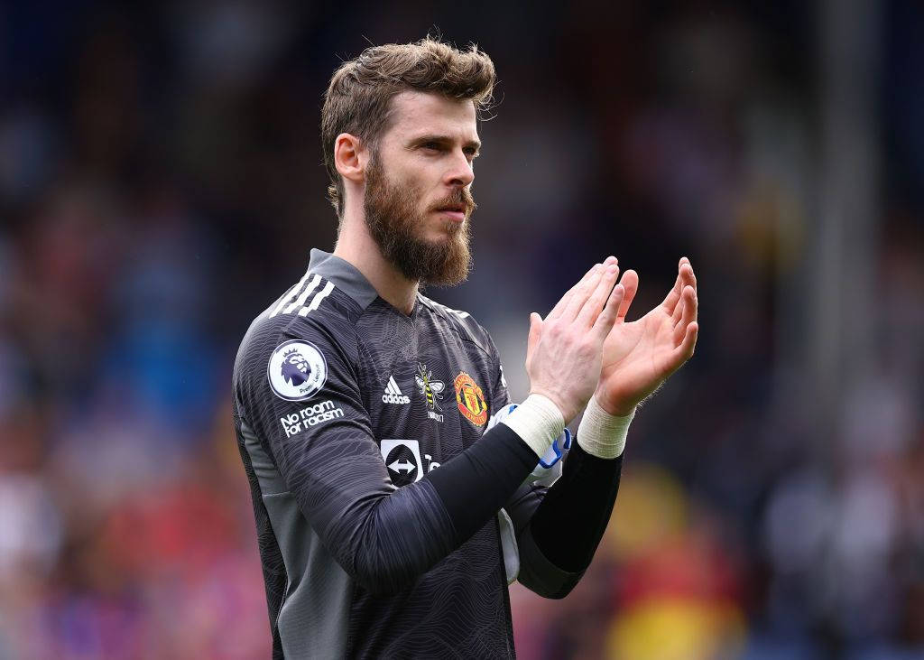 David de Gea, dark jersey, stadium field, SD Desktop Wallpaper