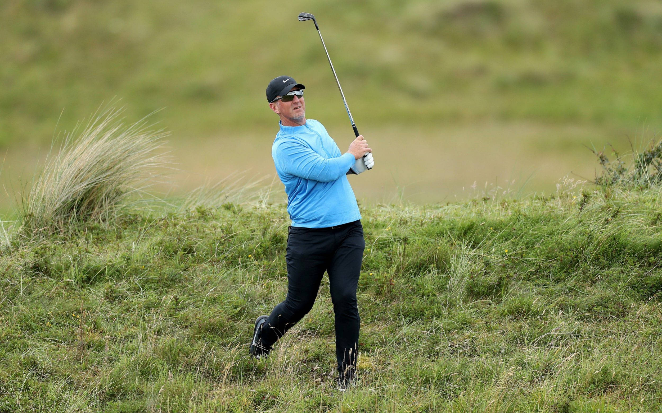 David Duval, blue shirt, golf club, Full HD Desktop Wallpaper