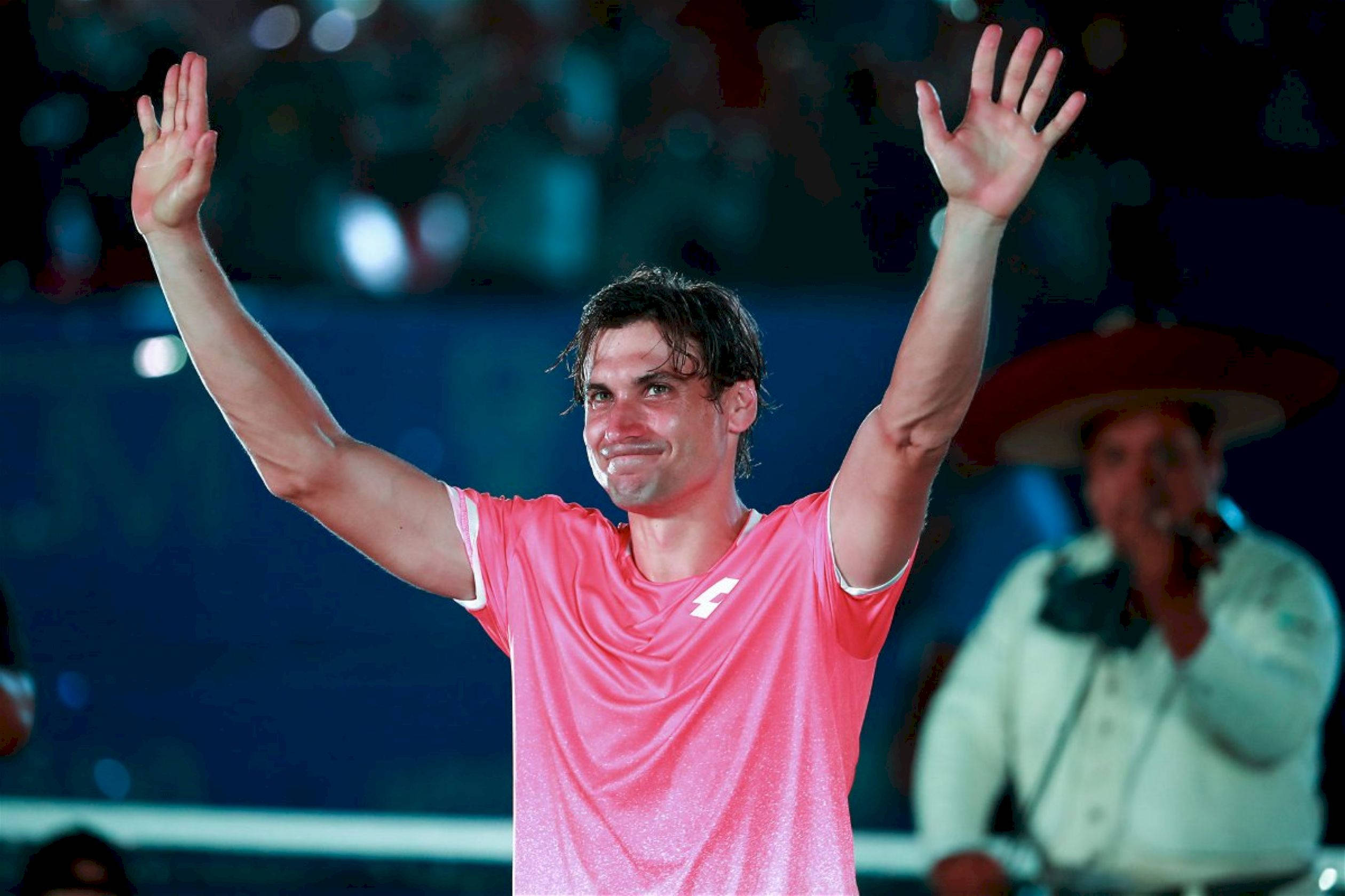 David Ferrer, pink shirt, stadium lights, Full HD Desktop Wallpaper