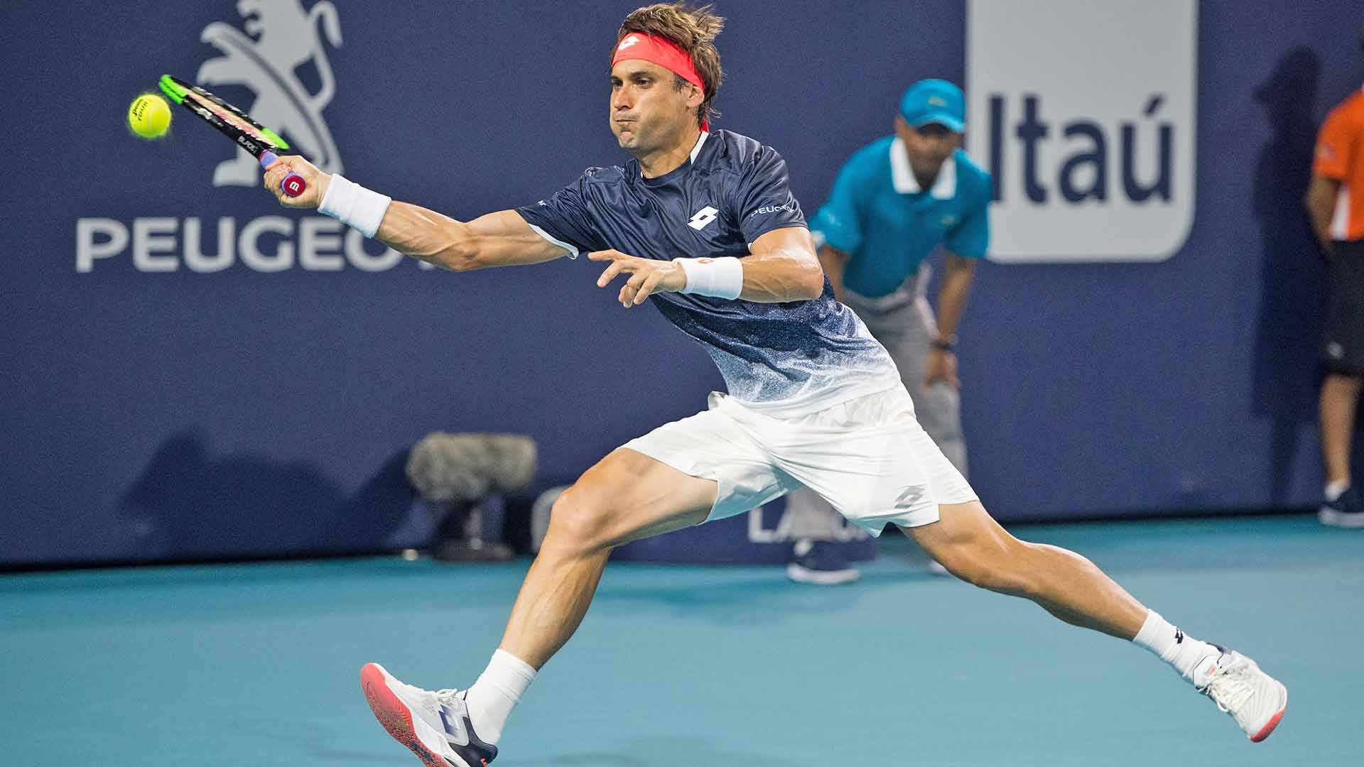 David Ferrer, yellow ball, blue court, Full HD Desktop Wallpaper