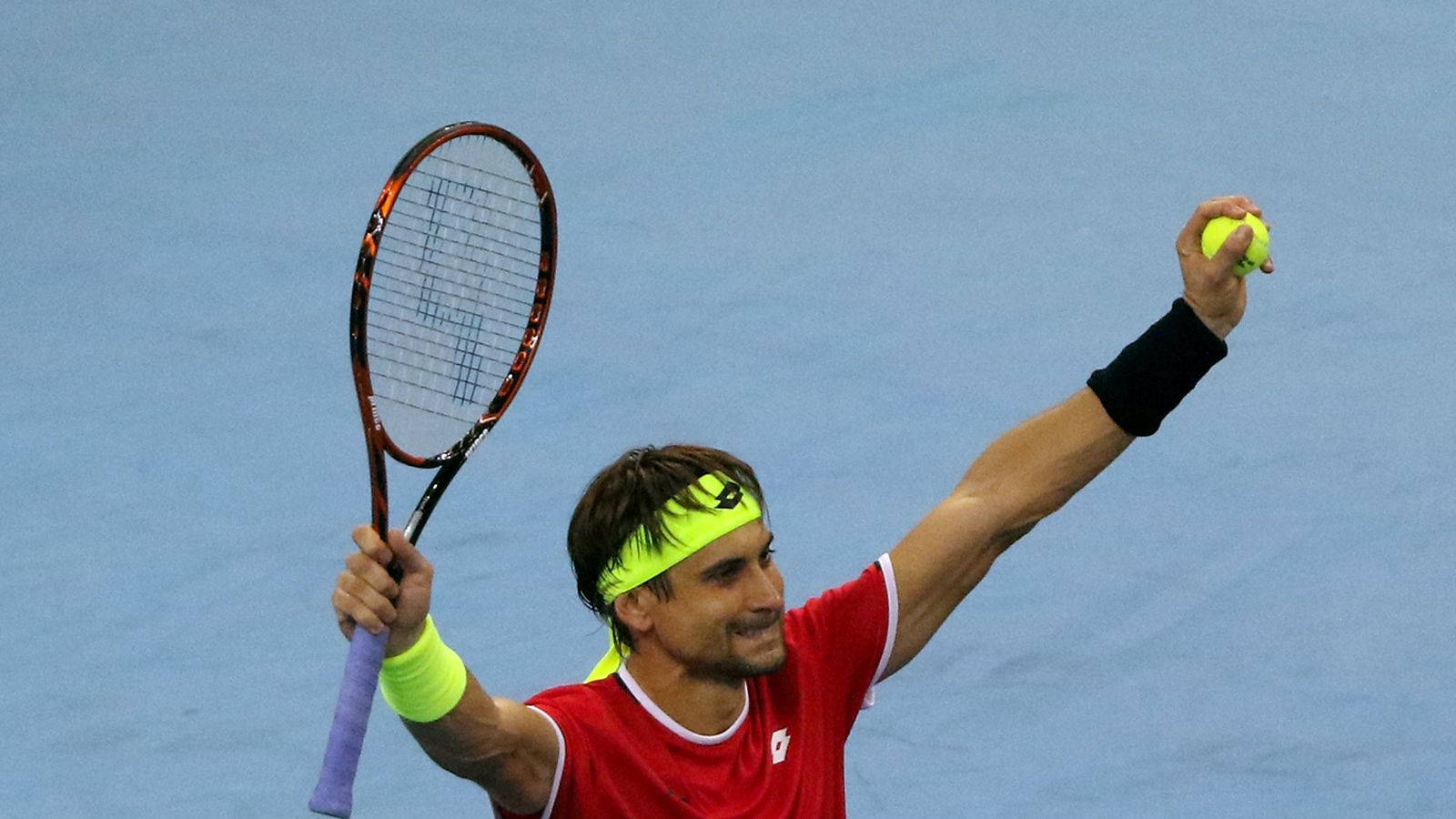 David Ferrer, red shirt, neon headband, HD Desktop Wallpaper