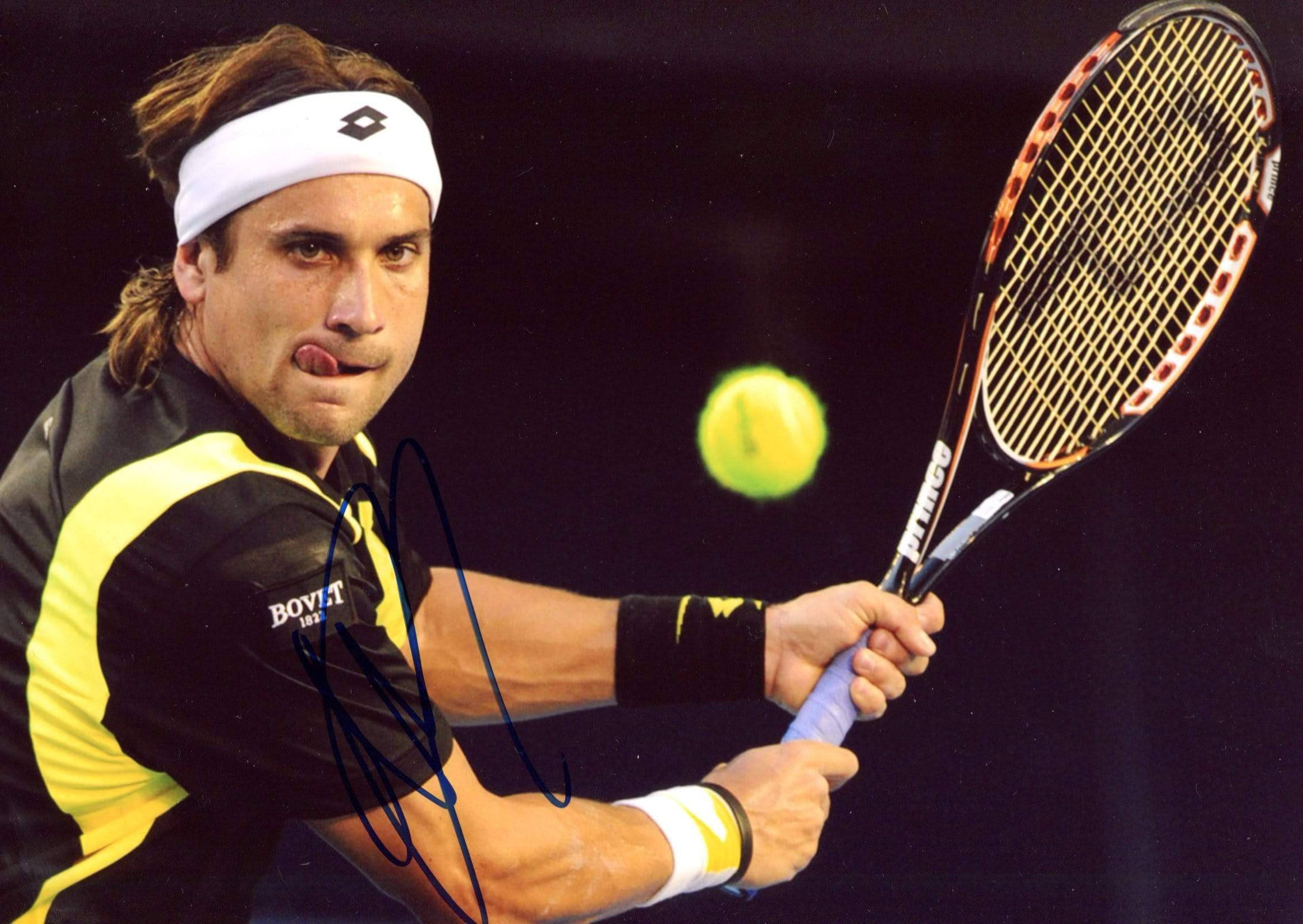 David Ferrer, black and yellow shirt, racket, Full HD Desktop Wallpaper