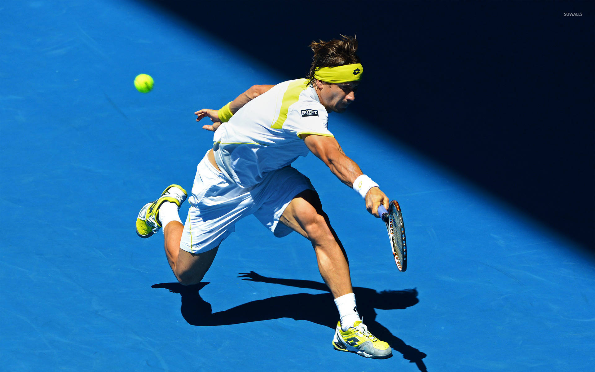 David Ferrer, blue court, bright yellow ball, Full HD Desktop Wallpaper