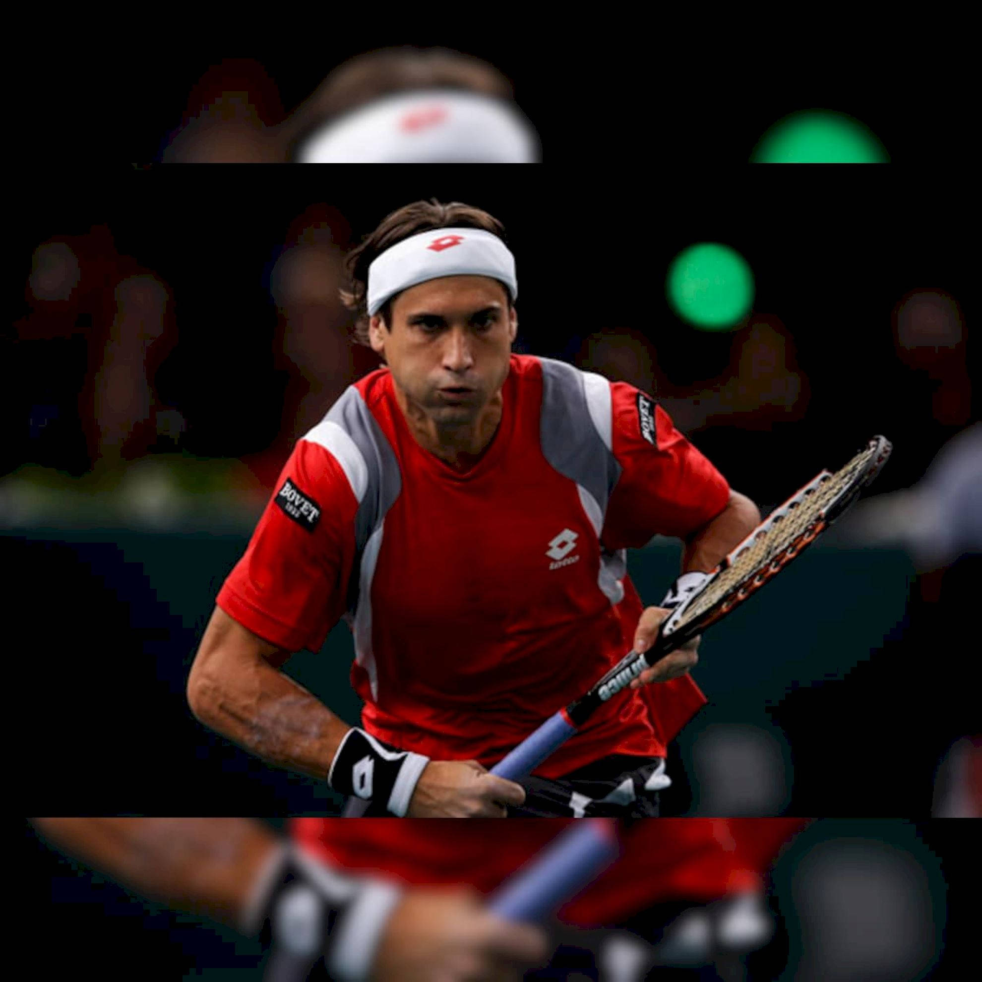David Ferrer, red and gray gear, racket mid-swing, Full HD Desktop Wallpaper