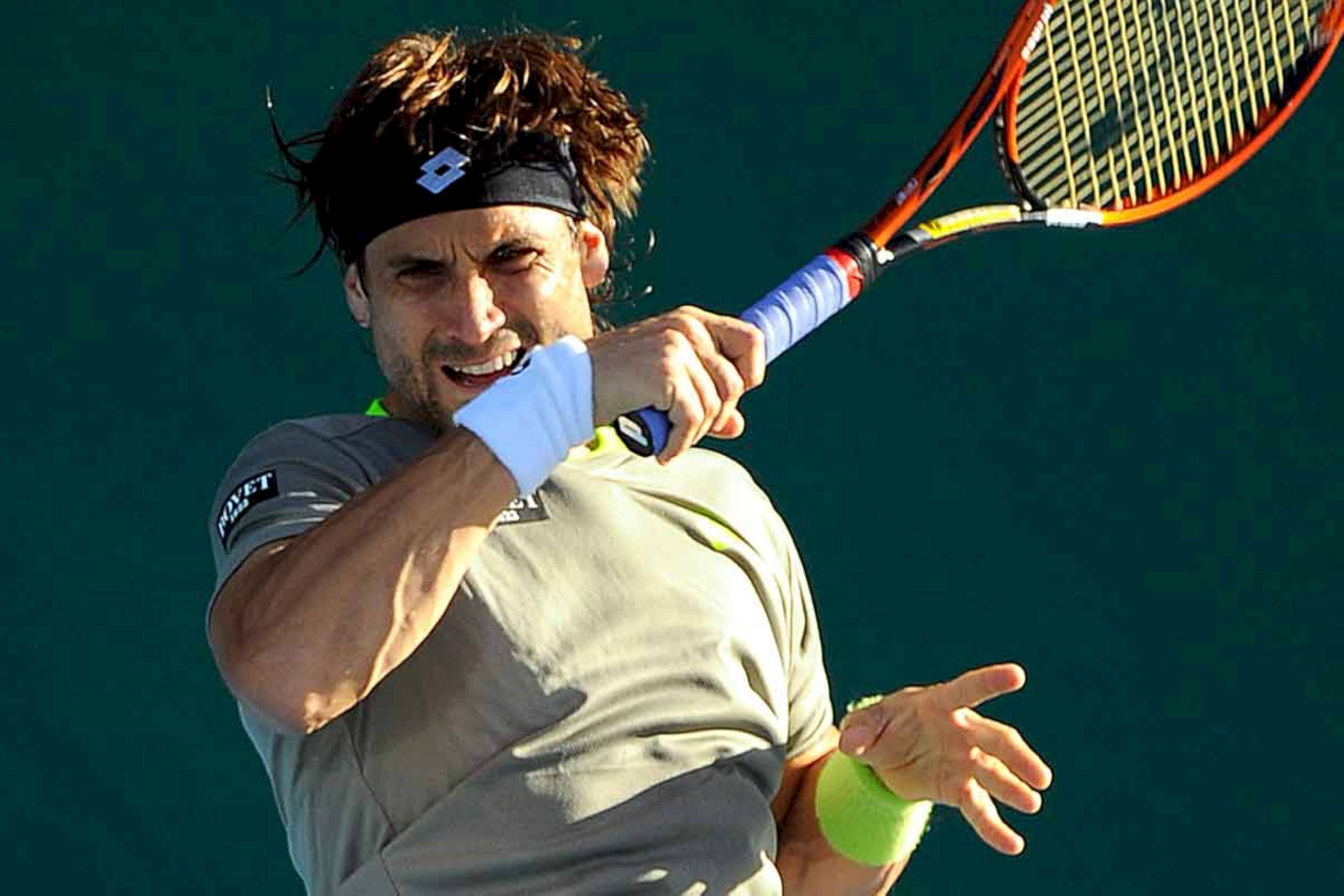 David Ferrer, teal background, tennis player, Full HD Desktop Wallpaper
