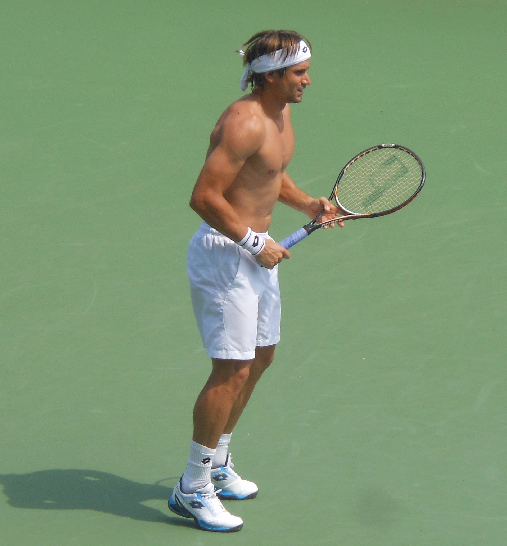 David Ferrer, white shorts, headband, Full HD Phone Wallpaper