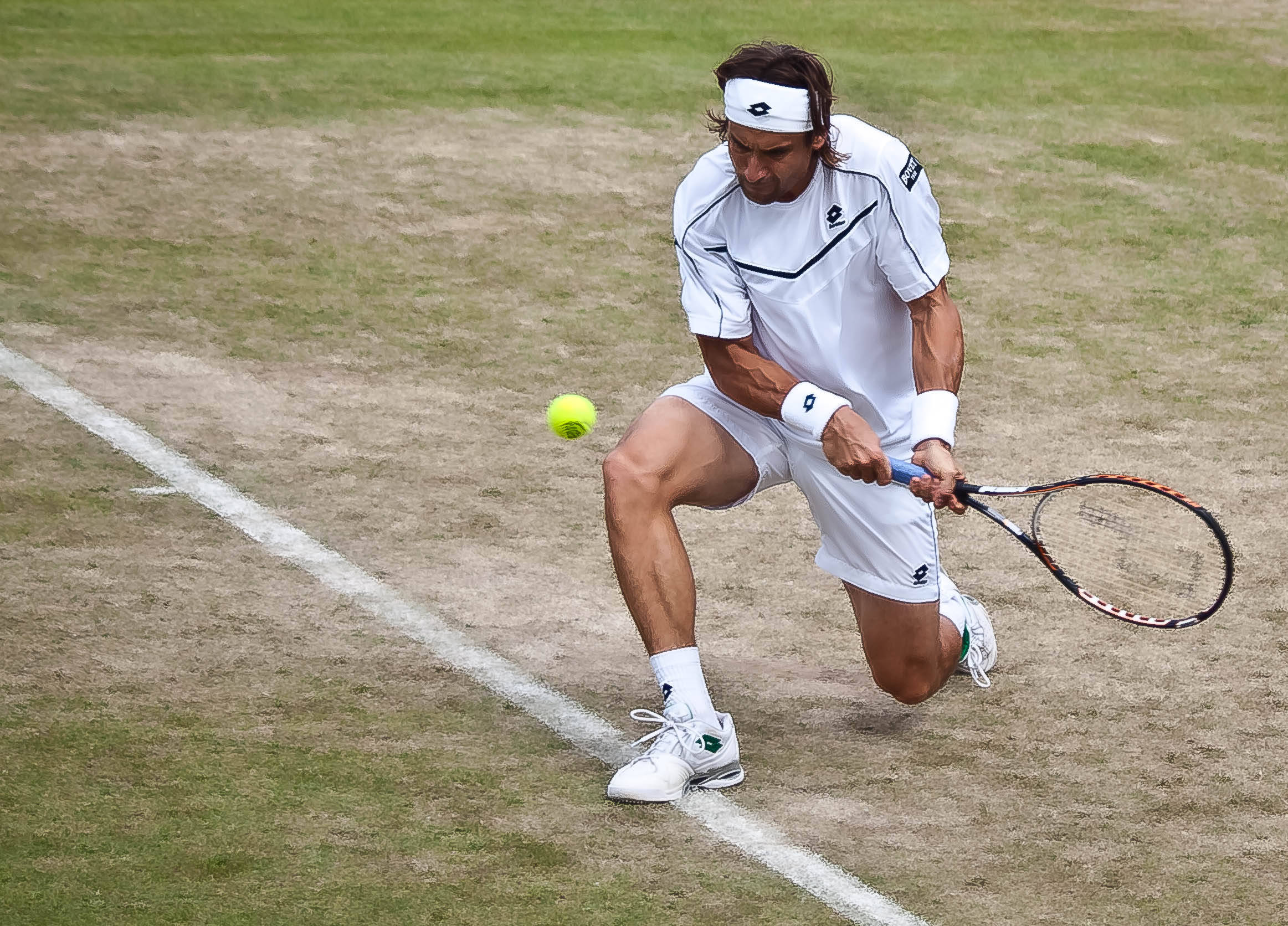 David Ferrer, white gear, grass court, Full HD Desktop Wallpaper
