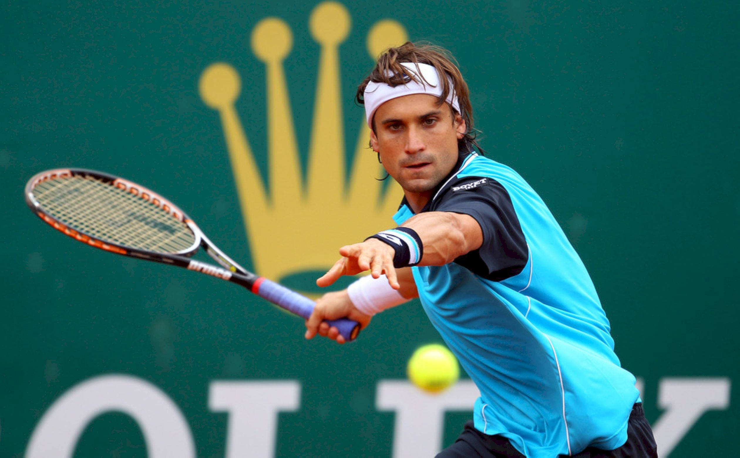 David Ferrer, blue shirt, yellow ball, Full HD Desktop Wallpaper