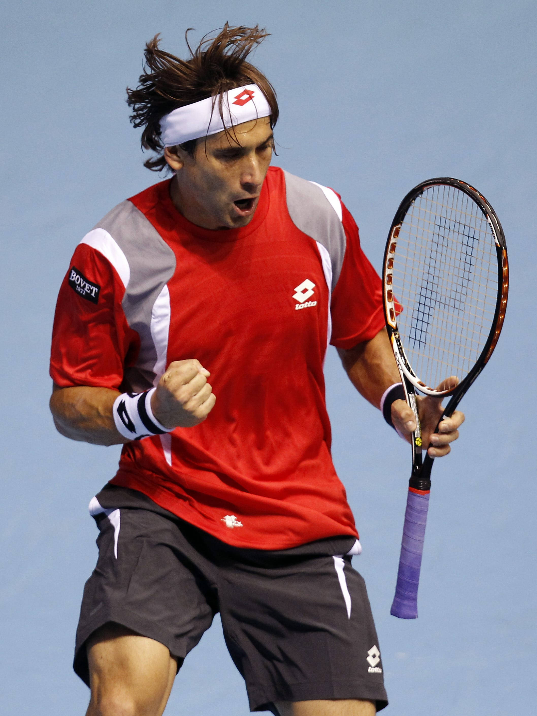 David Ferrer, red shirt, white headband, 2K Phone Wallpaper