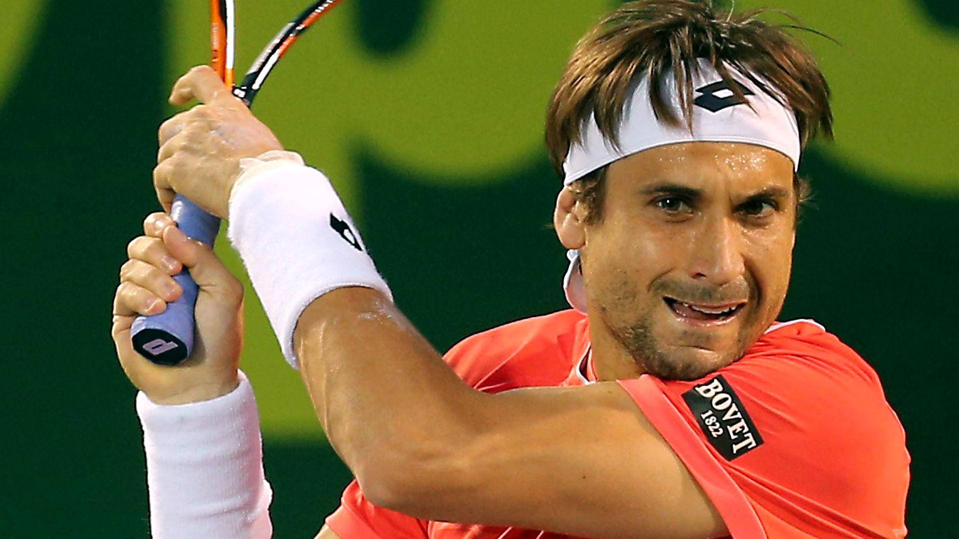David Ferrer, red shirt, white headband, Full HD Desktop Wallpaper