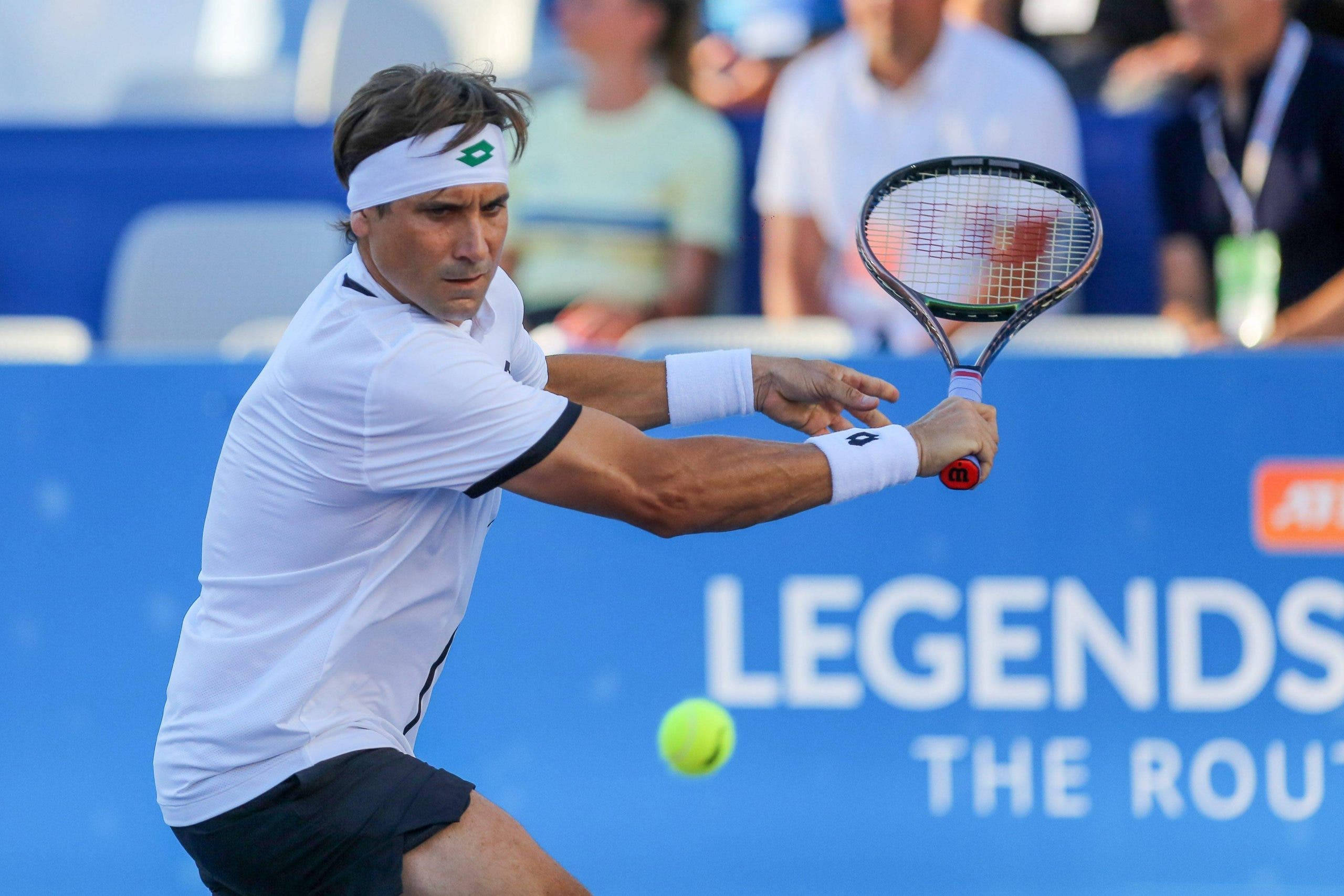 David Ferrer, white gear, yellow ball, 2K Desktop Wallpaper
