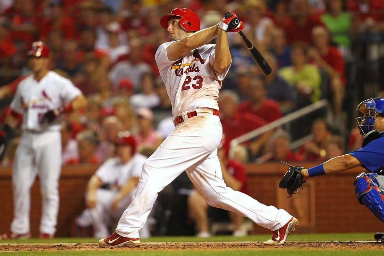 David Freese, red helmet, white Cardinals uniform, HD Desktop Wallpaper