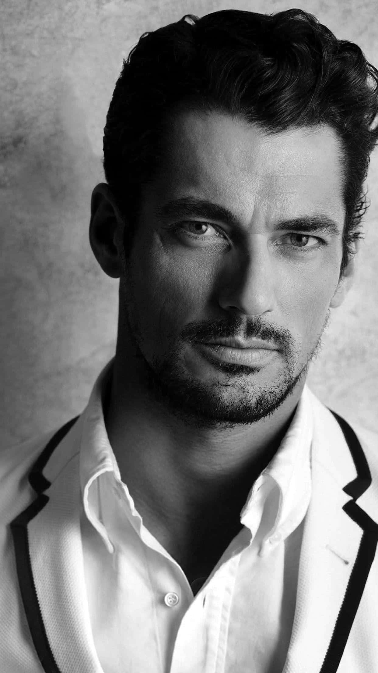 David Gandy, black and white portrait, intense gaze, Full HD Phone Wallpaper