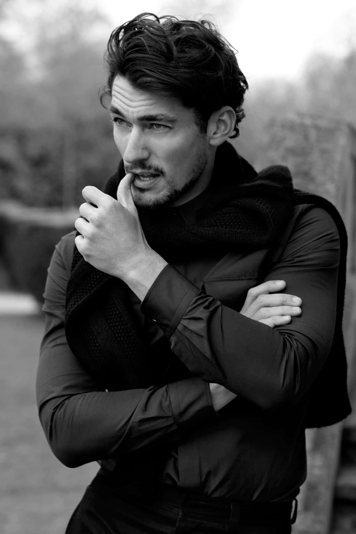 David Gandy, black and white, tousled hair, HD Phone Wallpaper