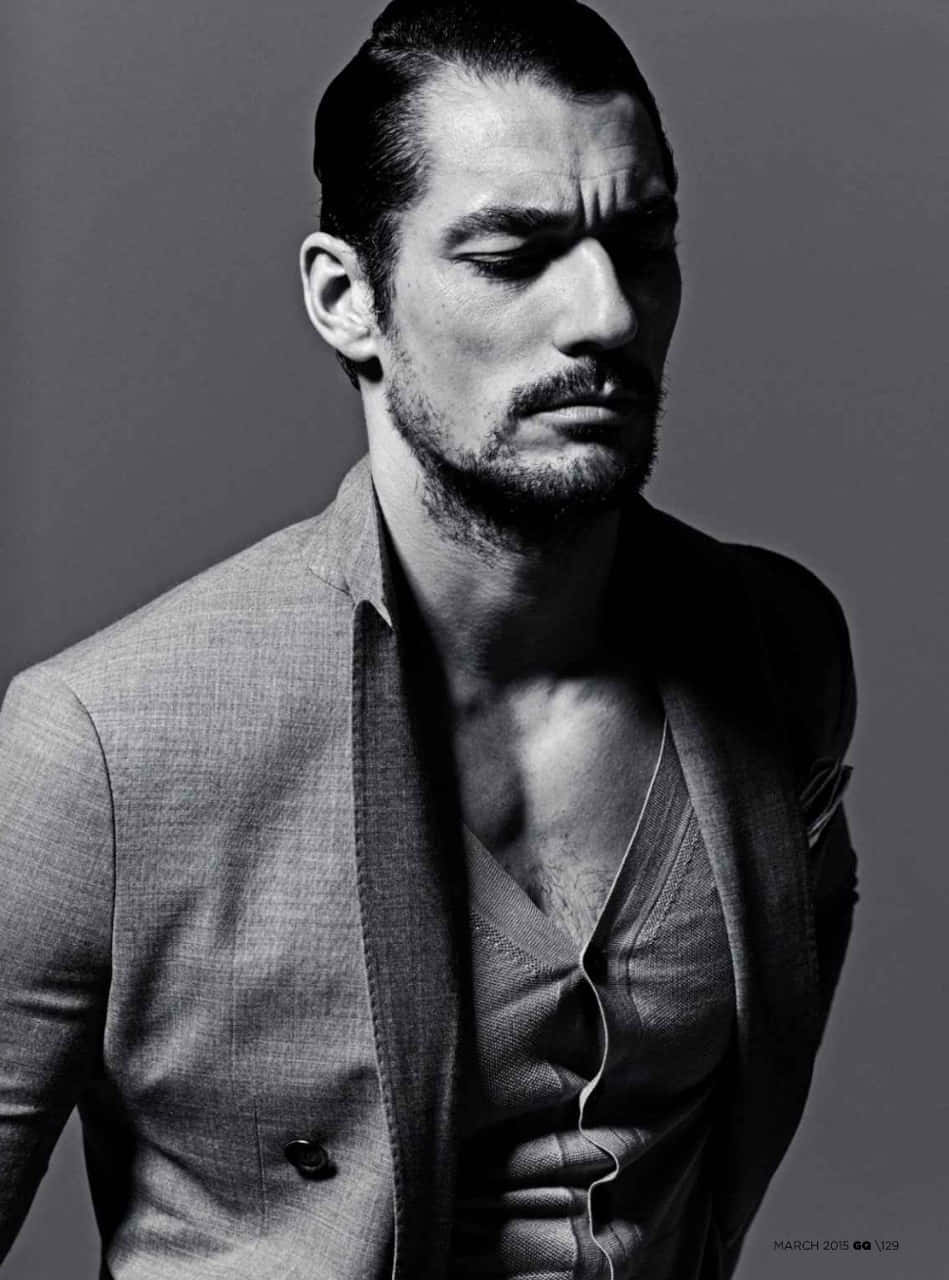David Gandy, black and white portrait, serious expression, HD Phone Wallpaper