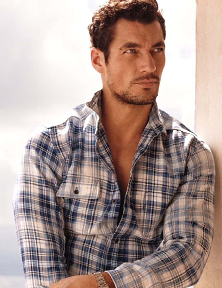 David Gandy, blue and white plaid shirt, dark hair, SD Phone Wallpaper