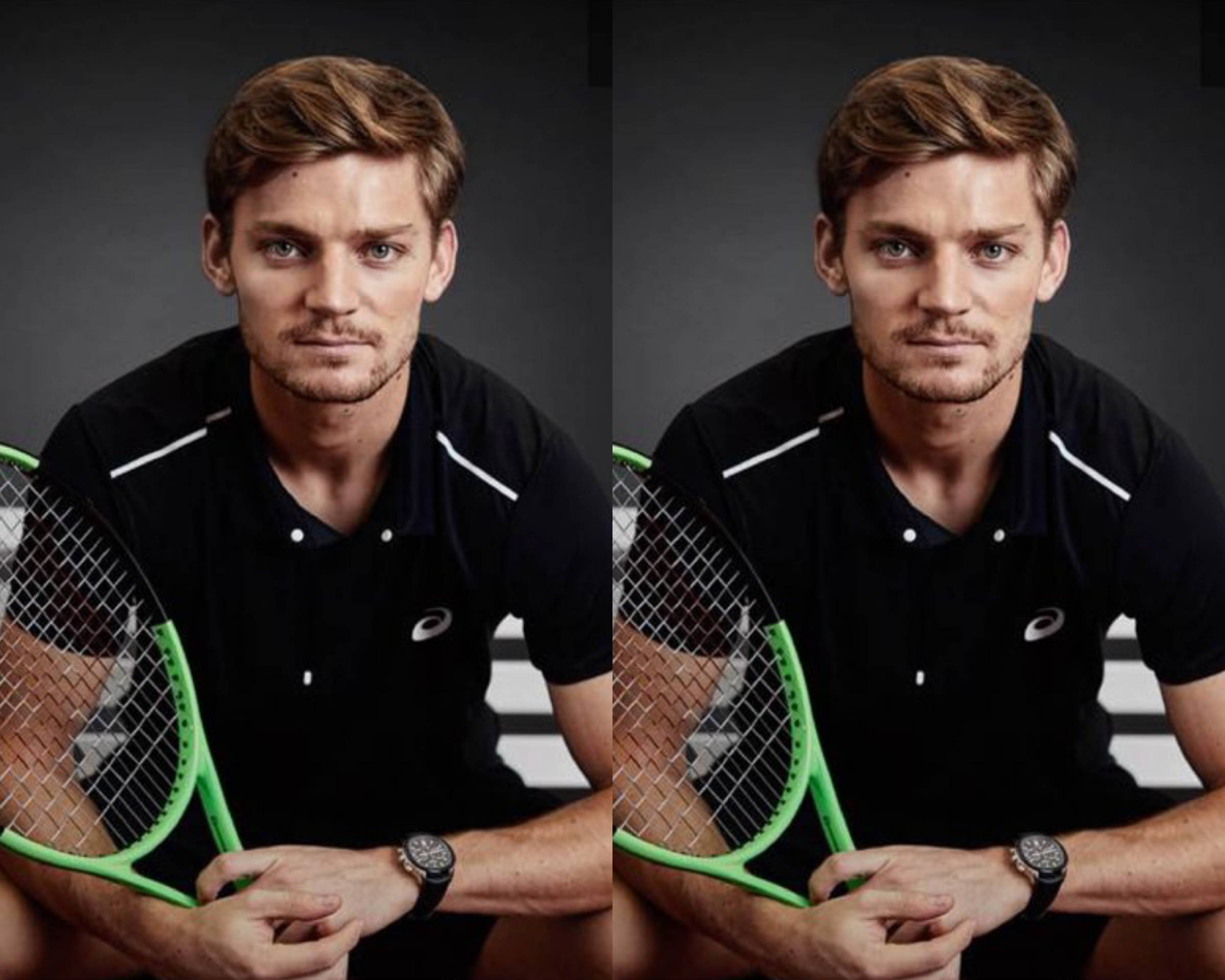 David Goffin, black polo, bright green racket, Full HD Desktop Wallpaper