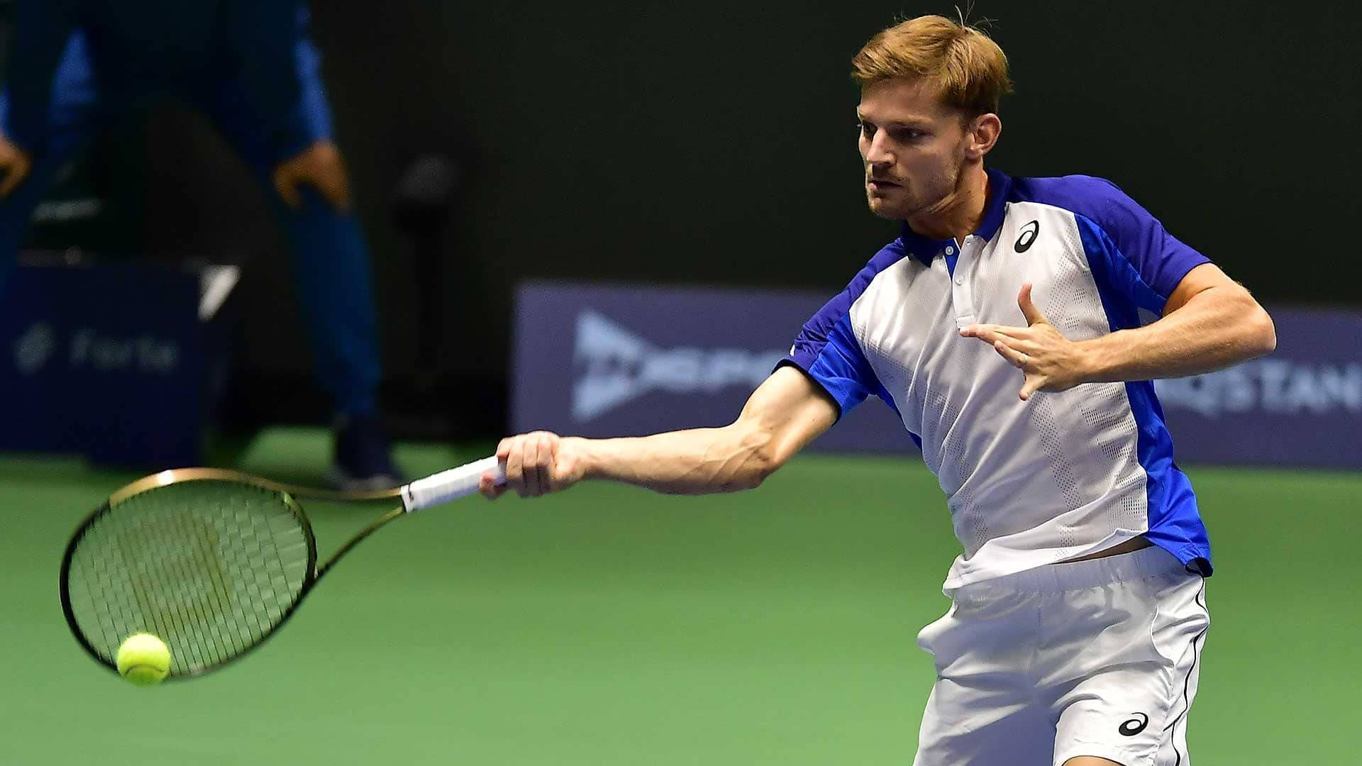 David Goffin, blue and white gear, yellow ball, Full HD Desktop Wallpaper