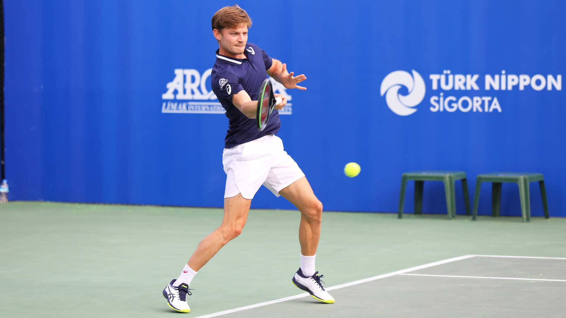 David Goffin, tennis match, yellow ball, Full HD Desktop Wallpaper