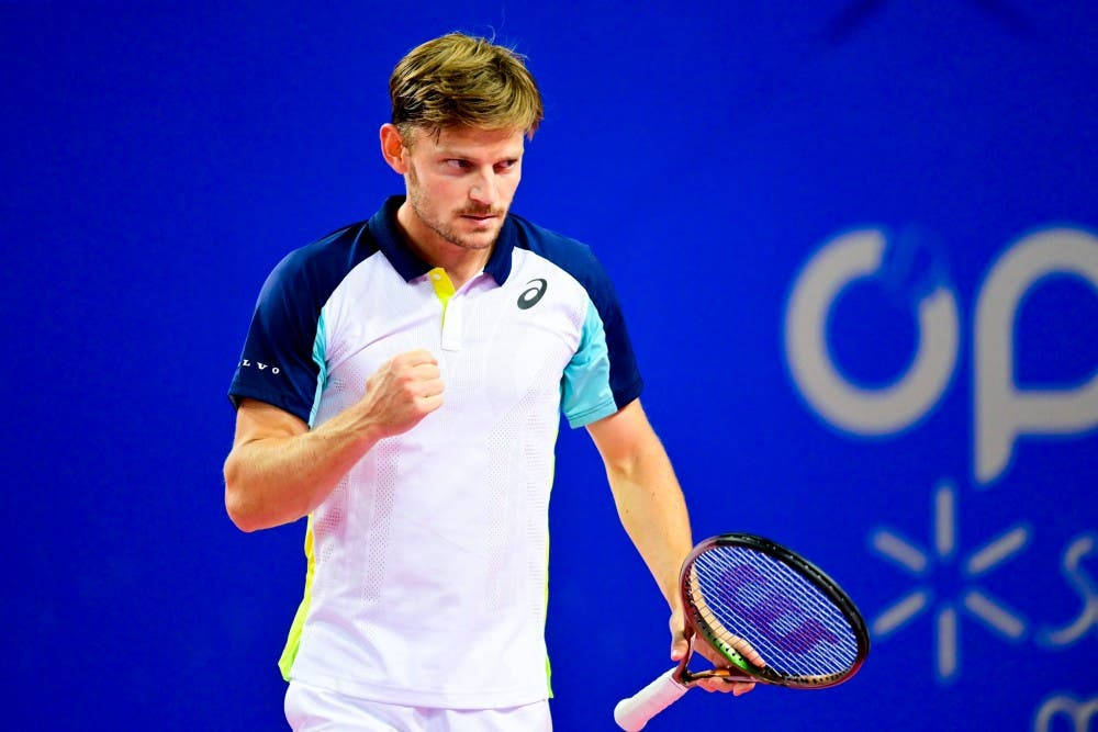 David Goffin, backhand shot, vibrant blue court, SD Desktop Wallpaper