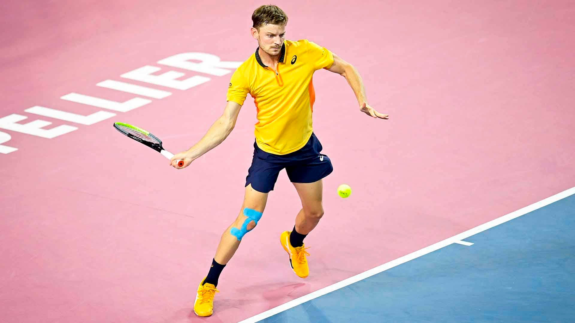 David Goffin, tennis court, yellow shirt, Full HD Desktop Wallpaper