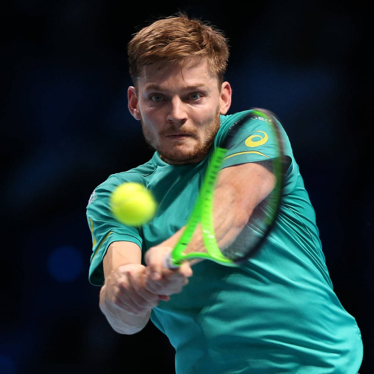 David Goffin, teal shirt, neon green racket, SD Desktop Wallpaper
