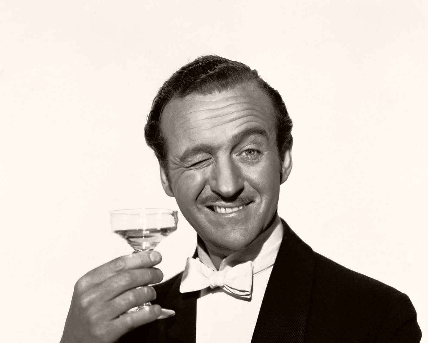 David Niven, tuxedo, cocktail glass, HD Desktop Wallpaper