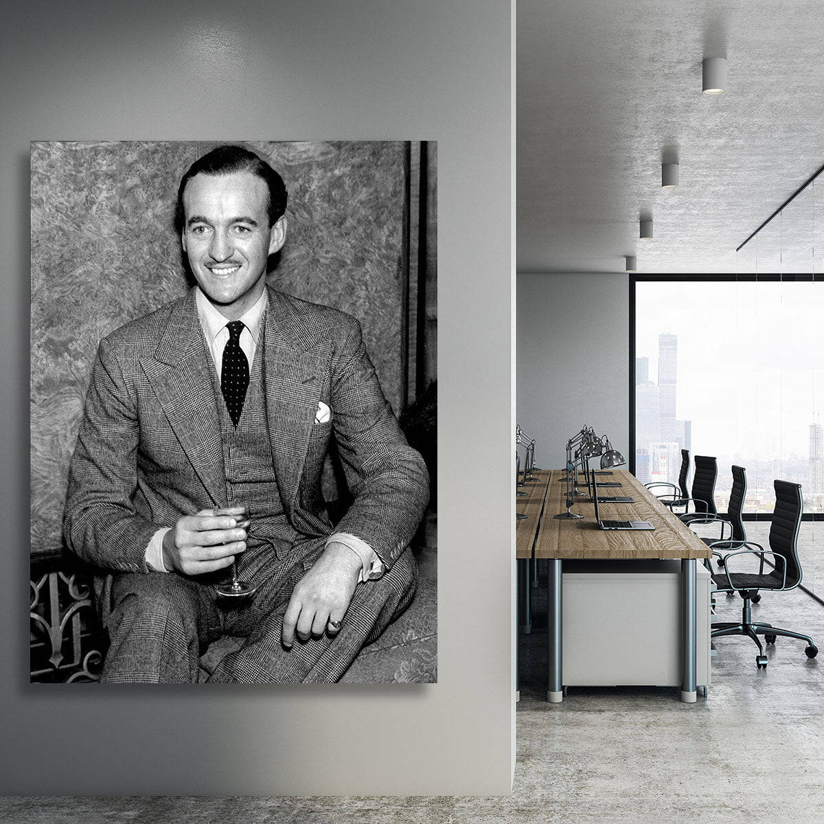 David Niven, black and white portrait, suit, SD Desktop Wallpaper
