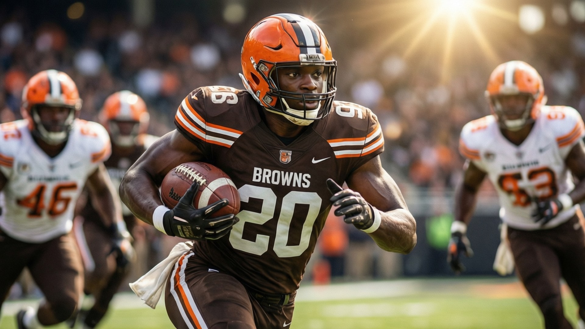 David Njoku, daytime game, sprints with the ball, Full HD Desktop Wallpaper