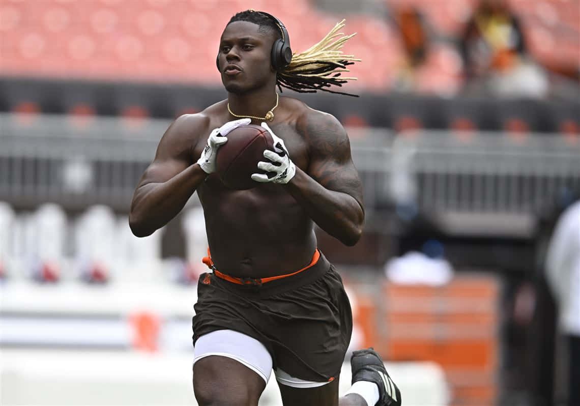 David Njoku, football player, stadium field, SD Desktop Wallpaper