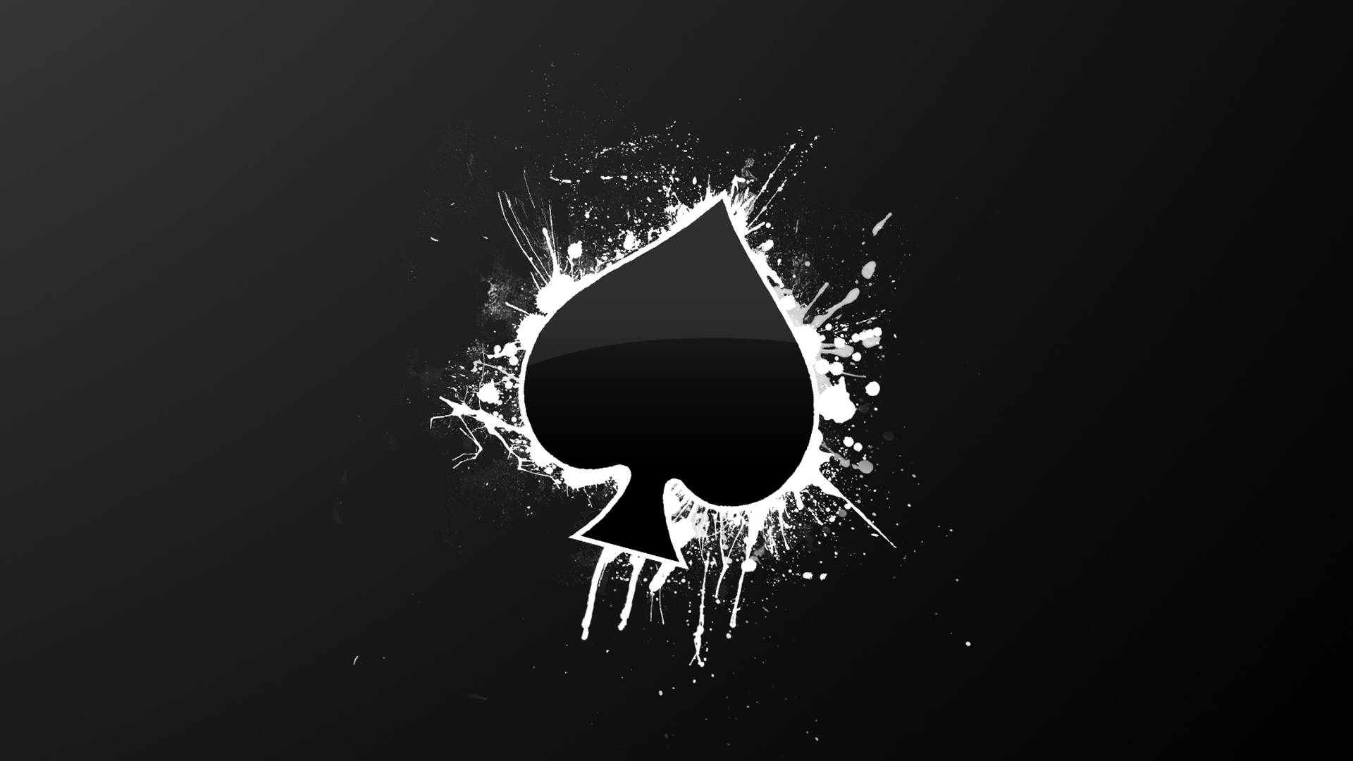 black spade, white paint splatter, dark gradient background, Full HD Desktop Wallpaper