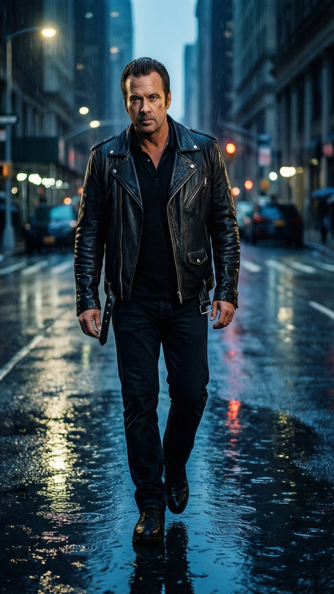 David Spade, rainy city street, night, Full HD Phone Wallpaper