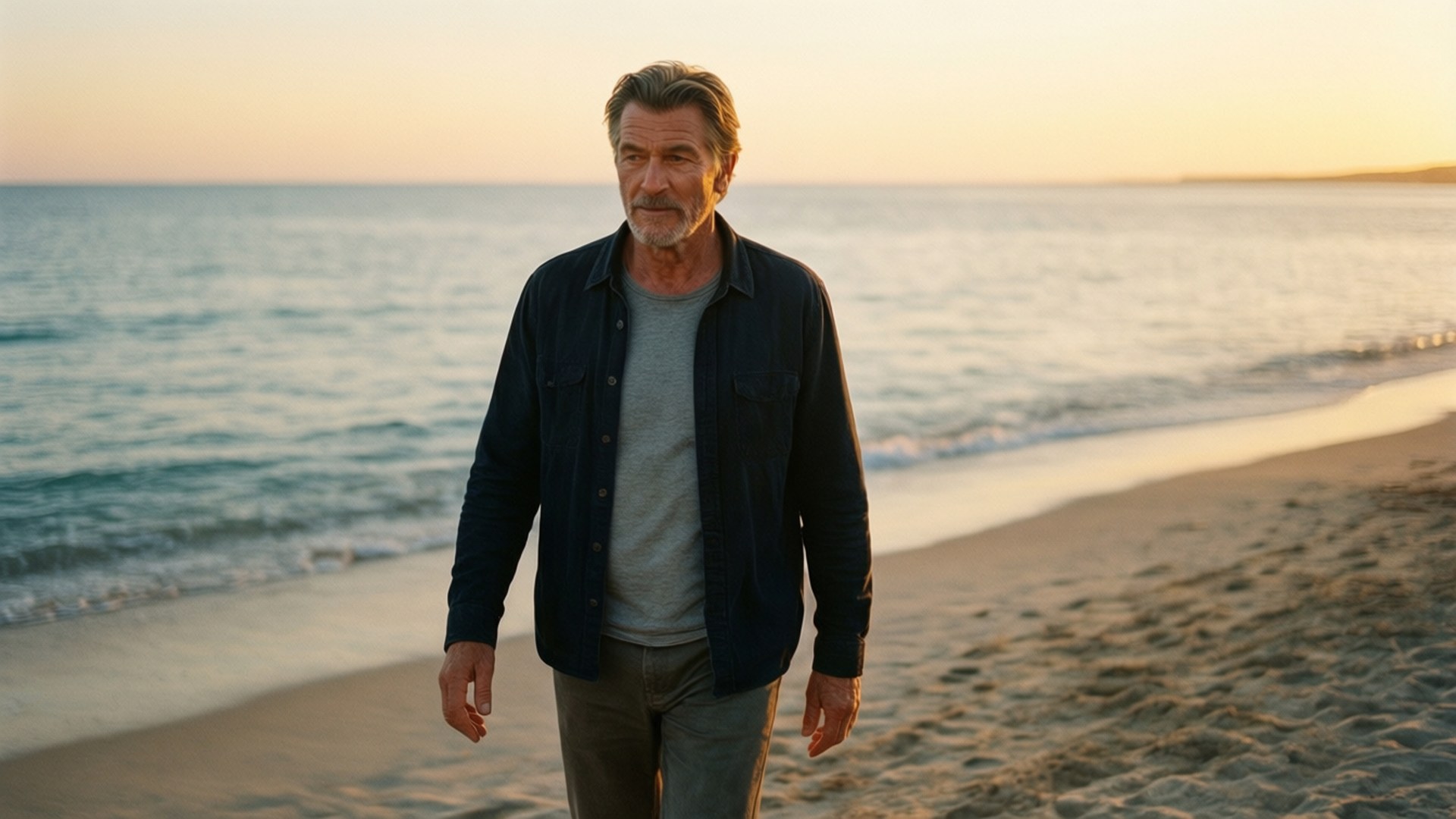 David Wenham, beach, sunset, Full HD Desktop Wallpaper