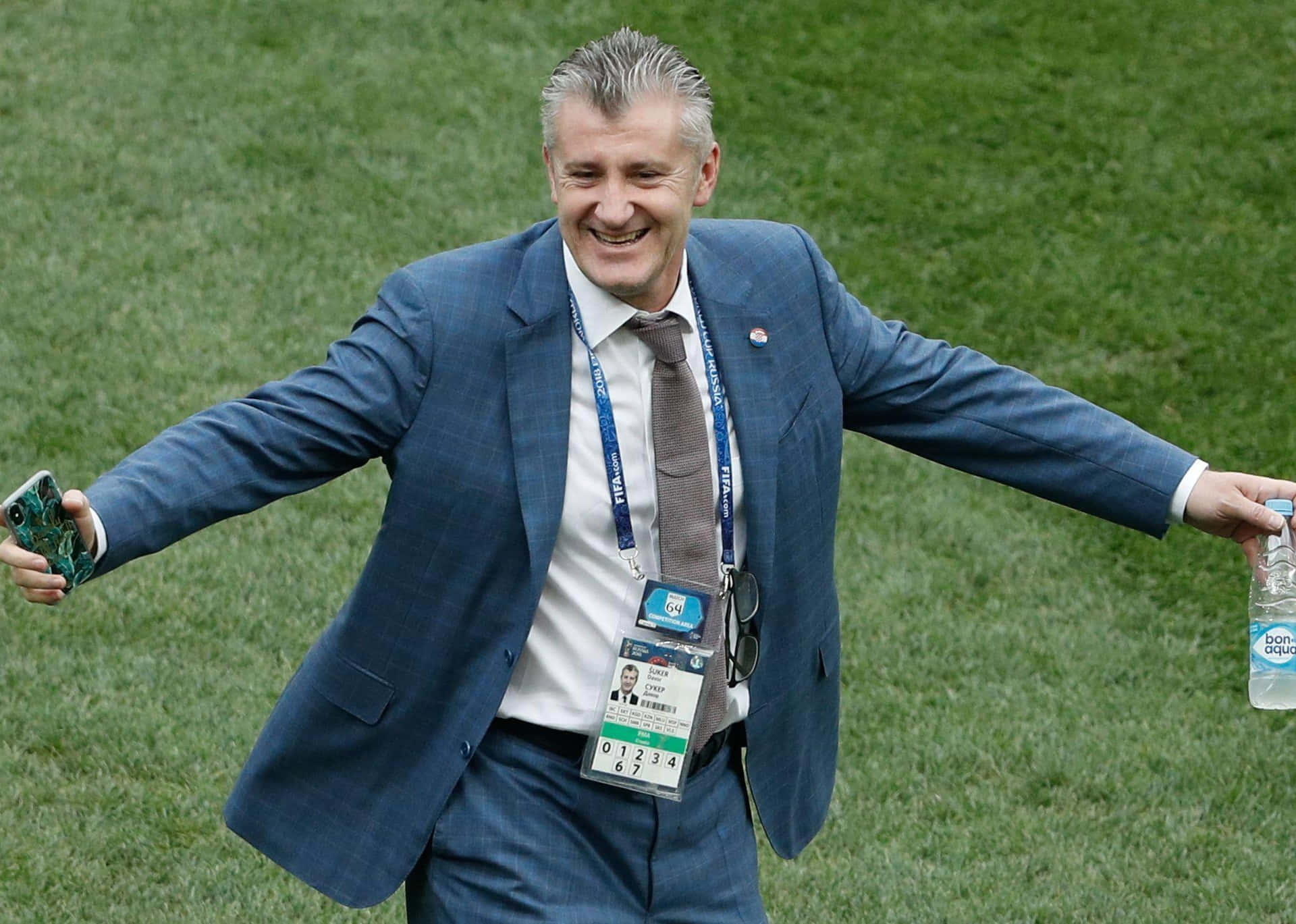 Davor Suker, blue suit, green field, Full HD Desktop Wallpaper