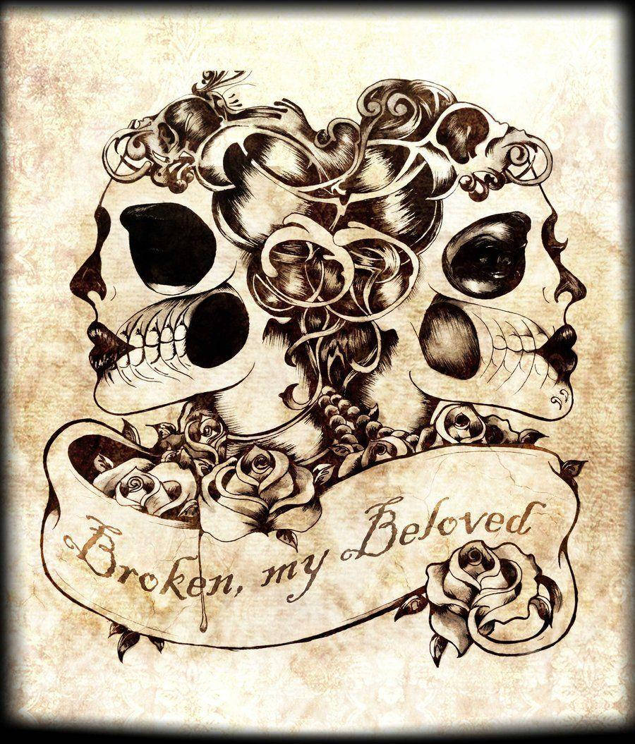 Day Of The Dead, ornate skulls, flowing hair, SD Phone Wallpaper