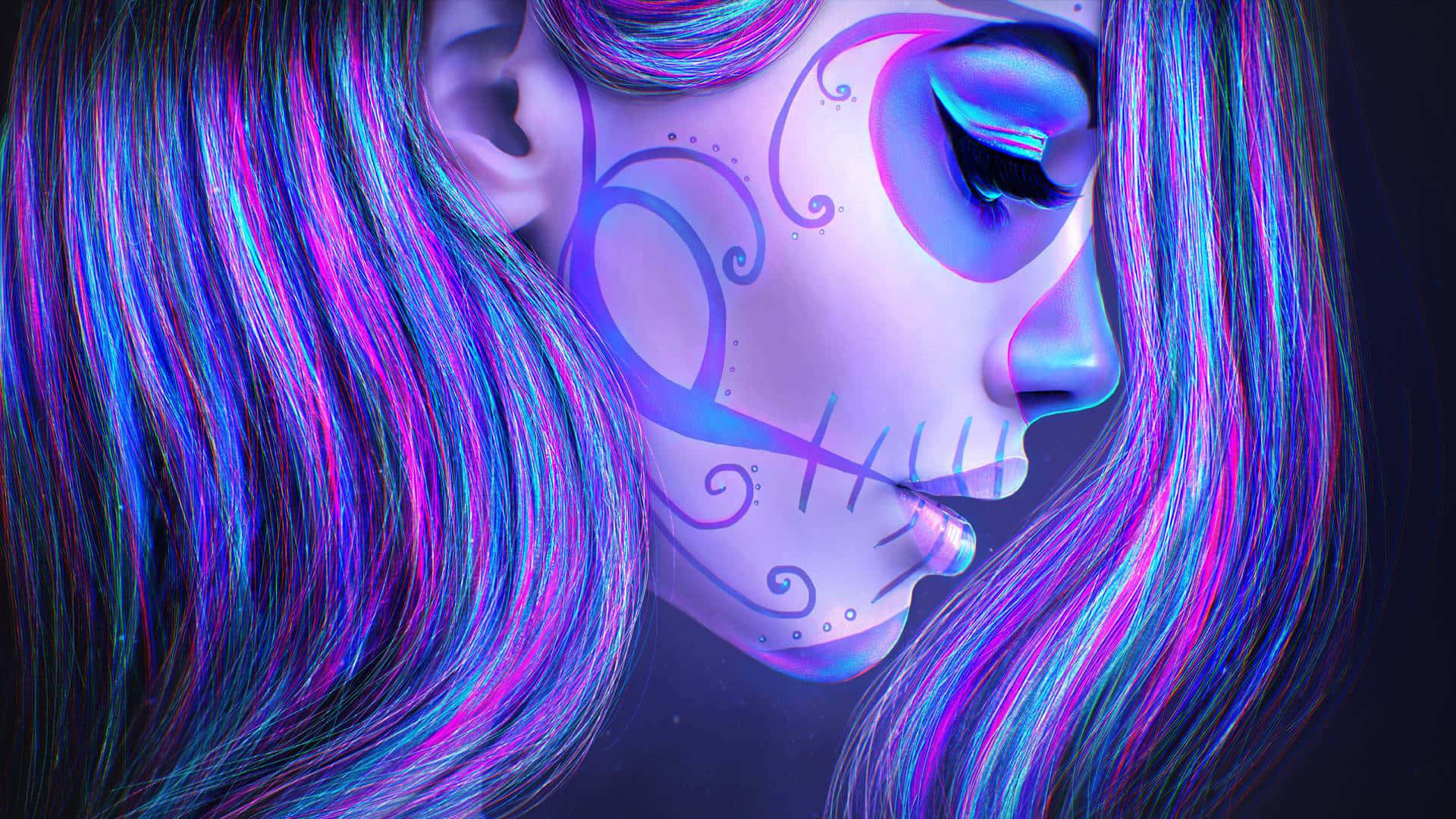 Mexican woman, purple aesthetic, vibrant purple and blue hair, Full HD Desktop Wallpaper