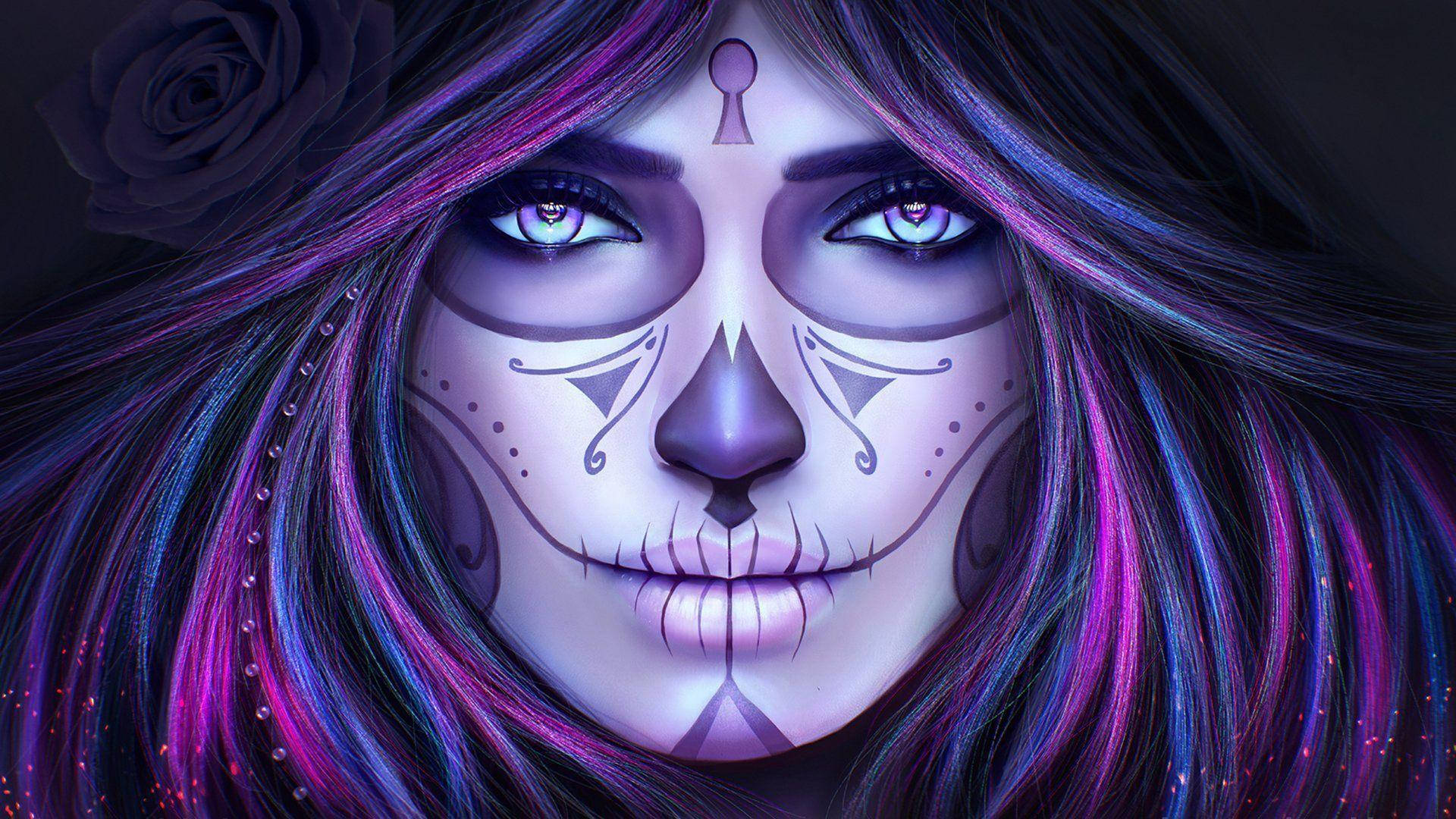 Day Of The Dead, purple, blue, Full HD Desktop Wallpaper